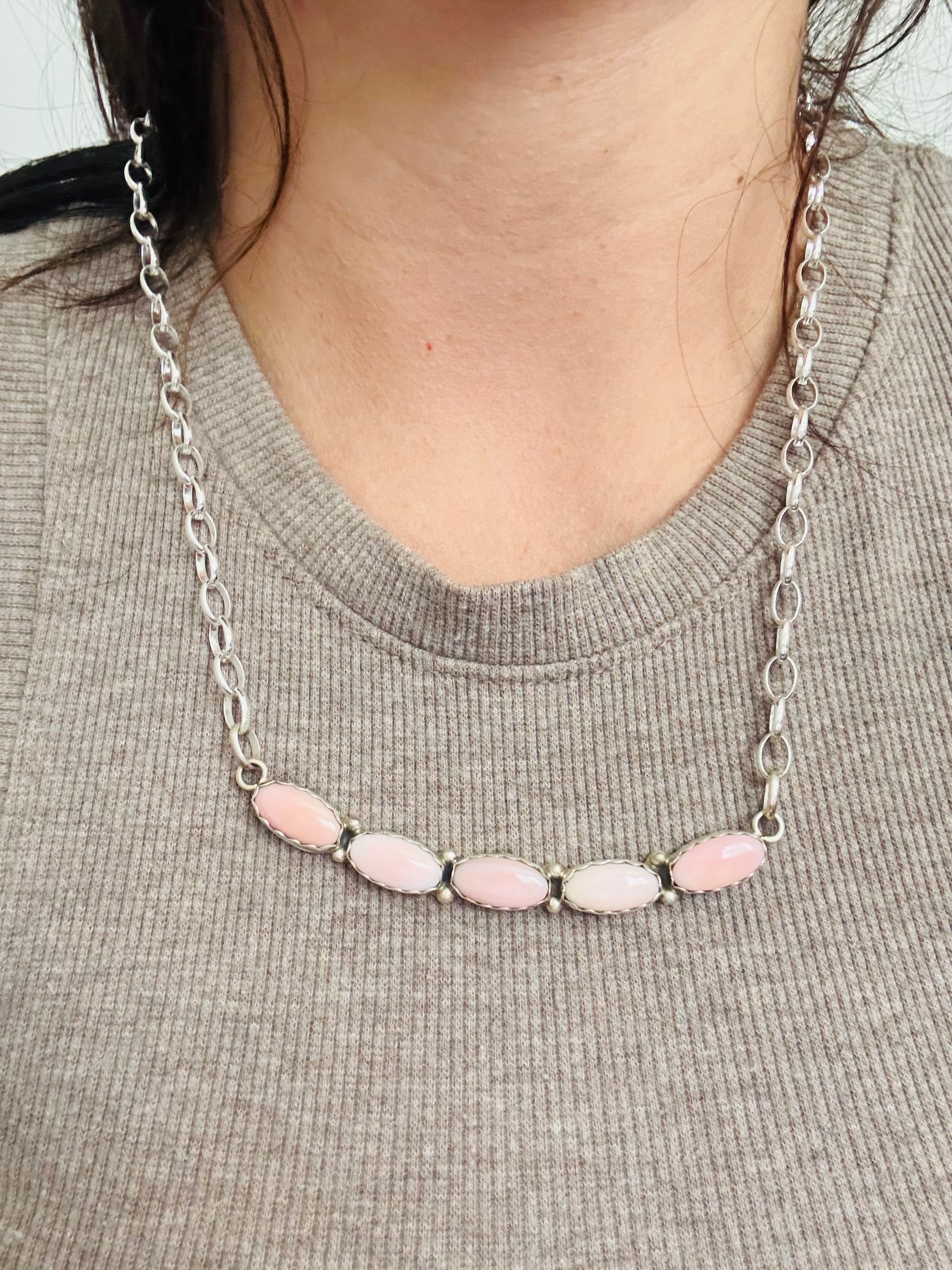 Pearline Spencer Pink Conch & Sterling Silver Necklace/Earring Set