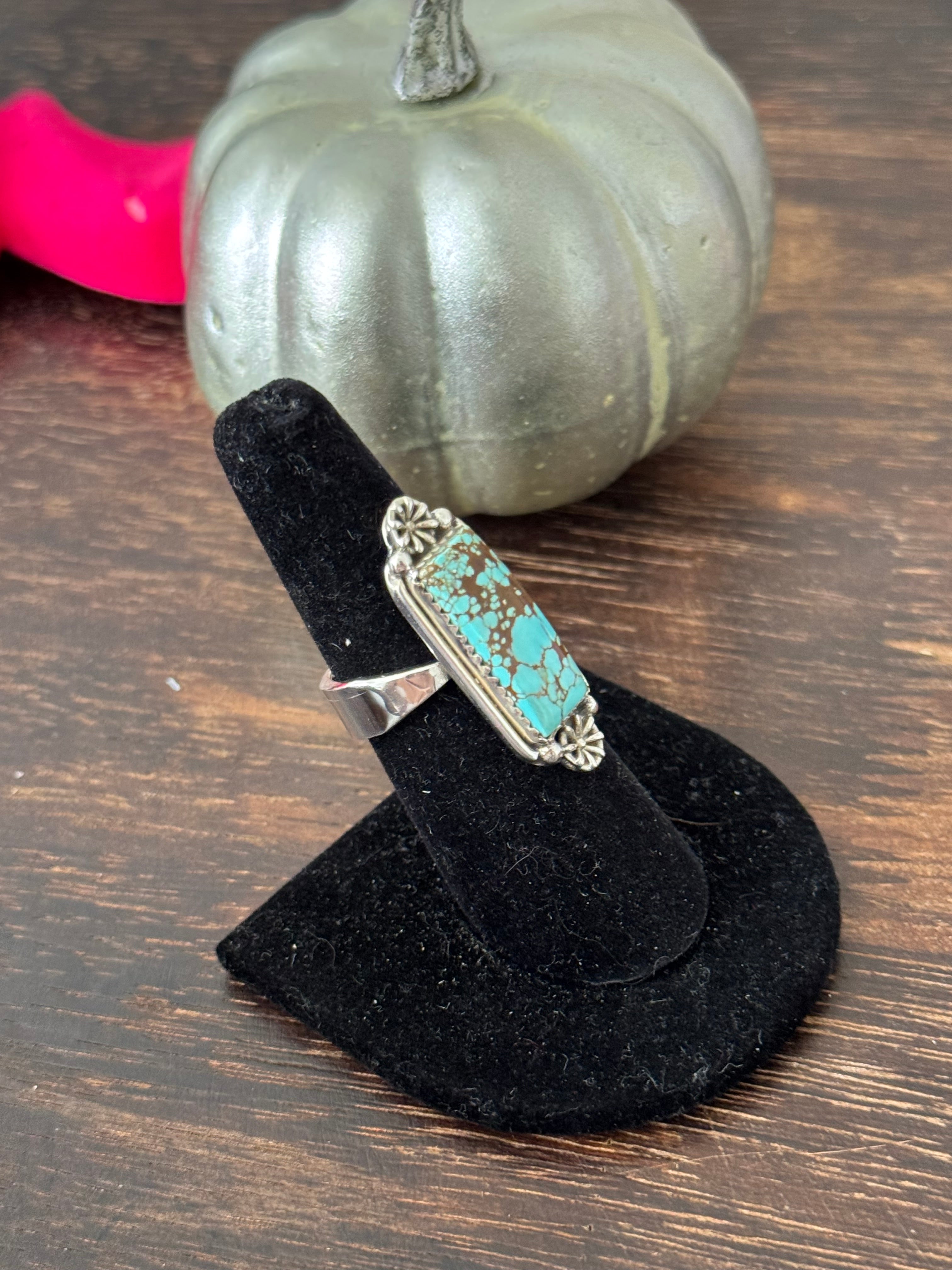 Southwest Handmade Number 8 Turquoise & Sterling Silver Adjustable Ring