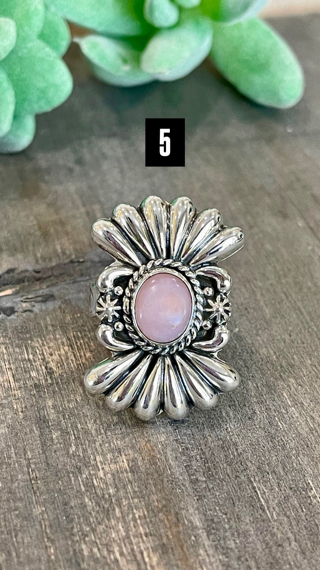 Southwest Handmade Peruvian Pink Opal & Sterling Silver Adjustable Ring