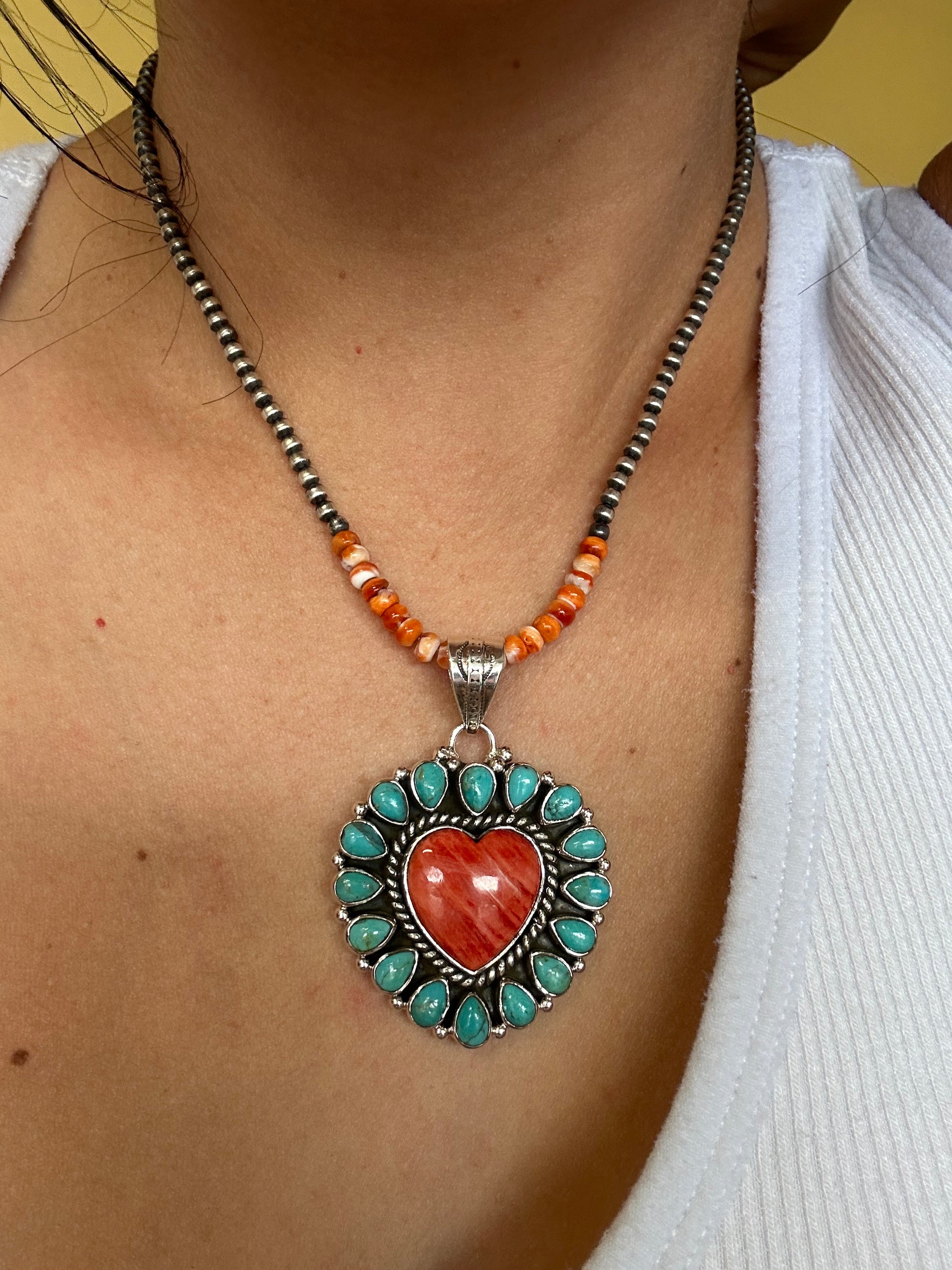 Southwest Handmade Multi Stone & Sterling Silver Heart Pendant