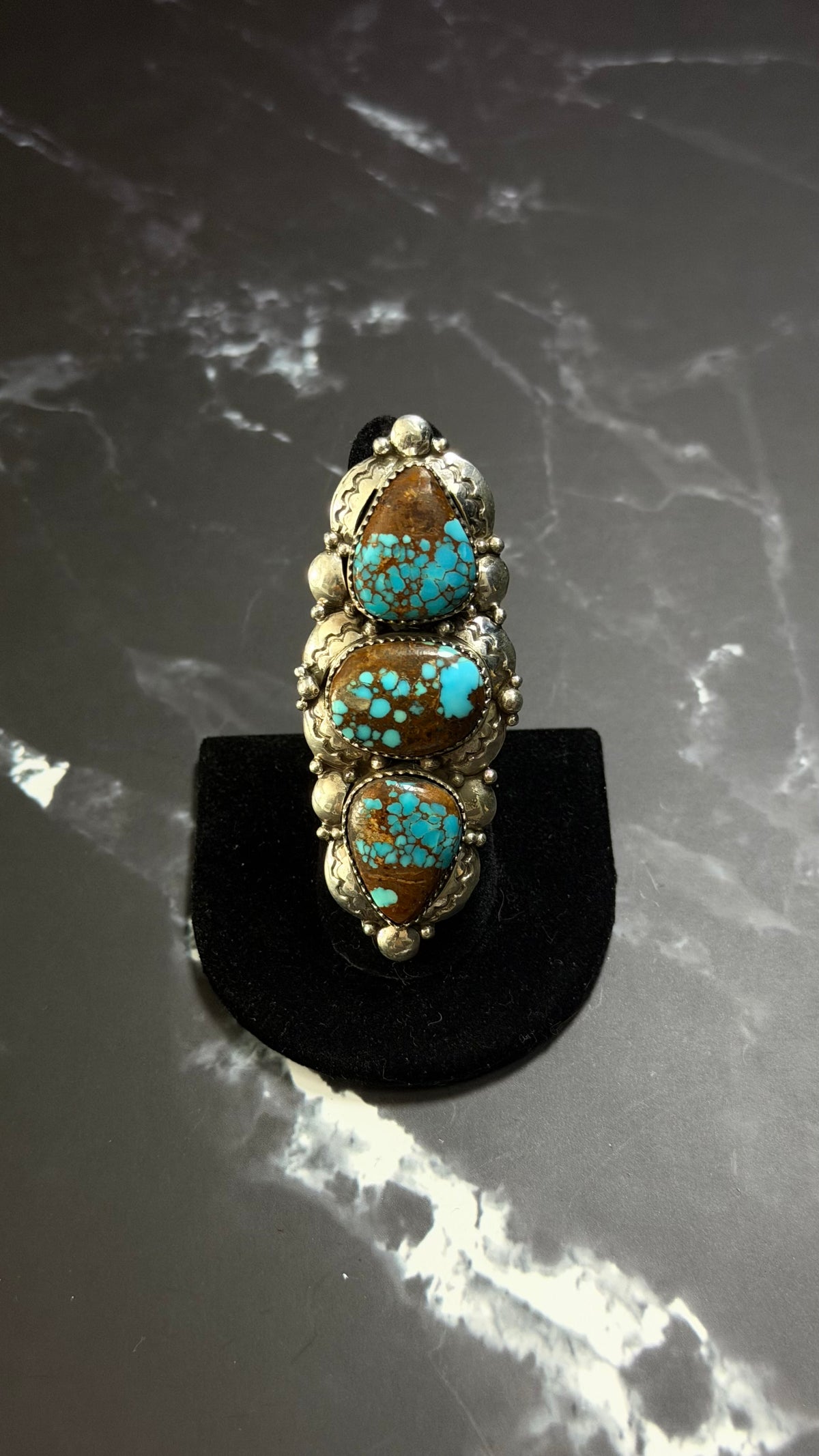 Navajo Made Old Mine 8 Turquoise & Sterling Silver Ring Size 7.5