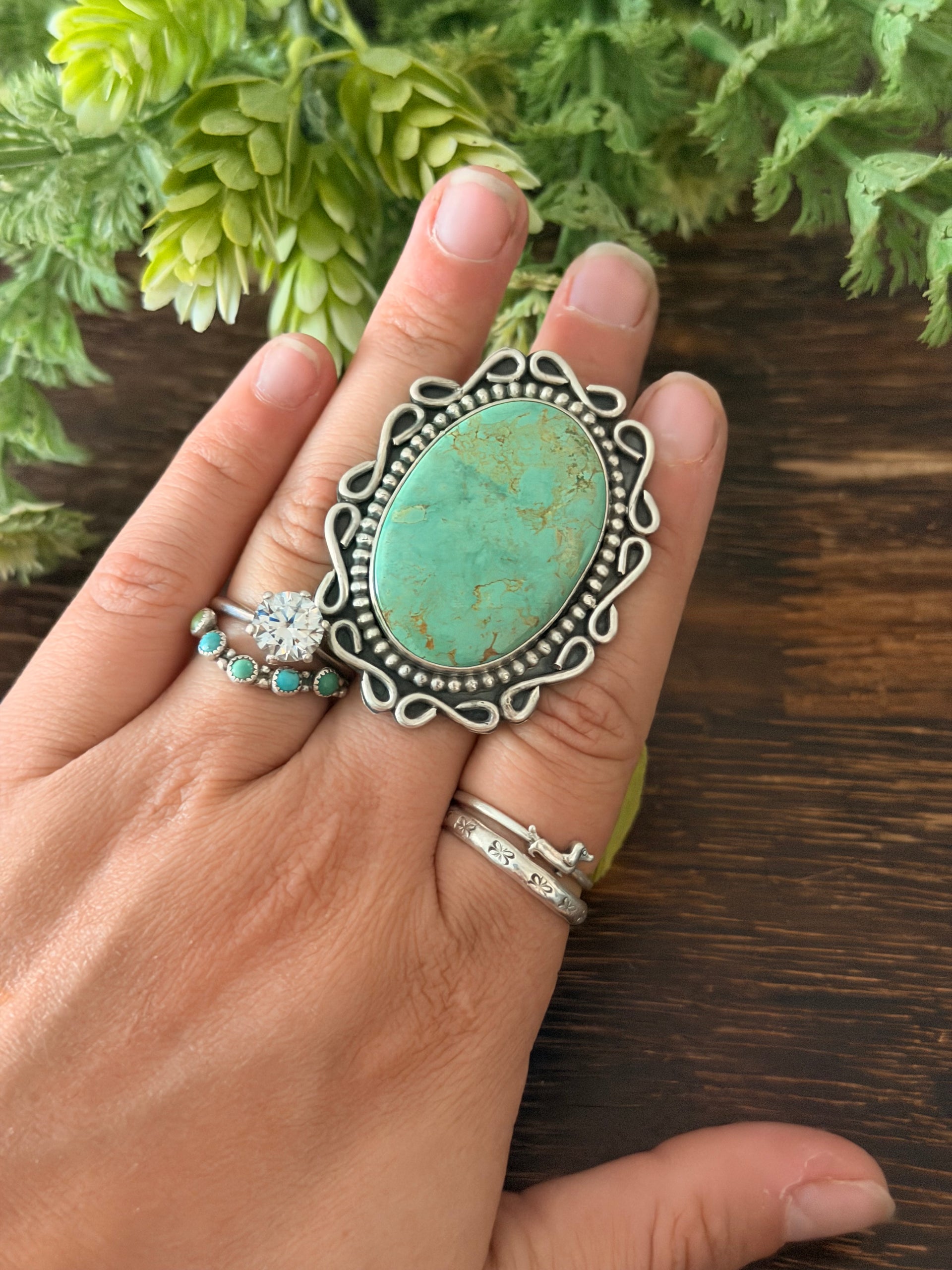 Navajo Made Kingman Turquoise & Sterling Silver Adjustable Ring
