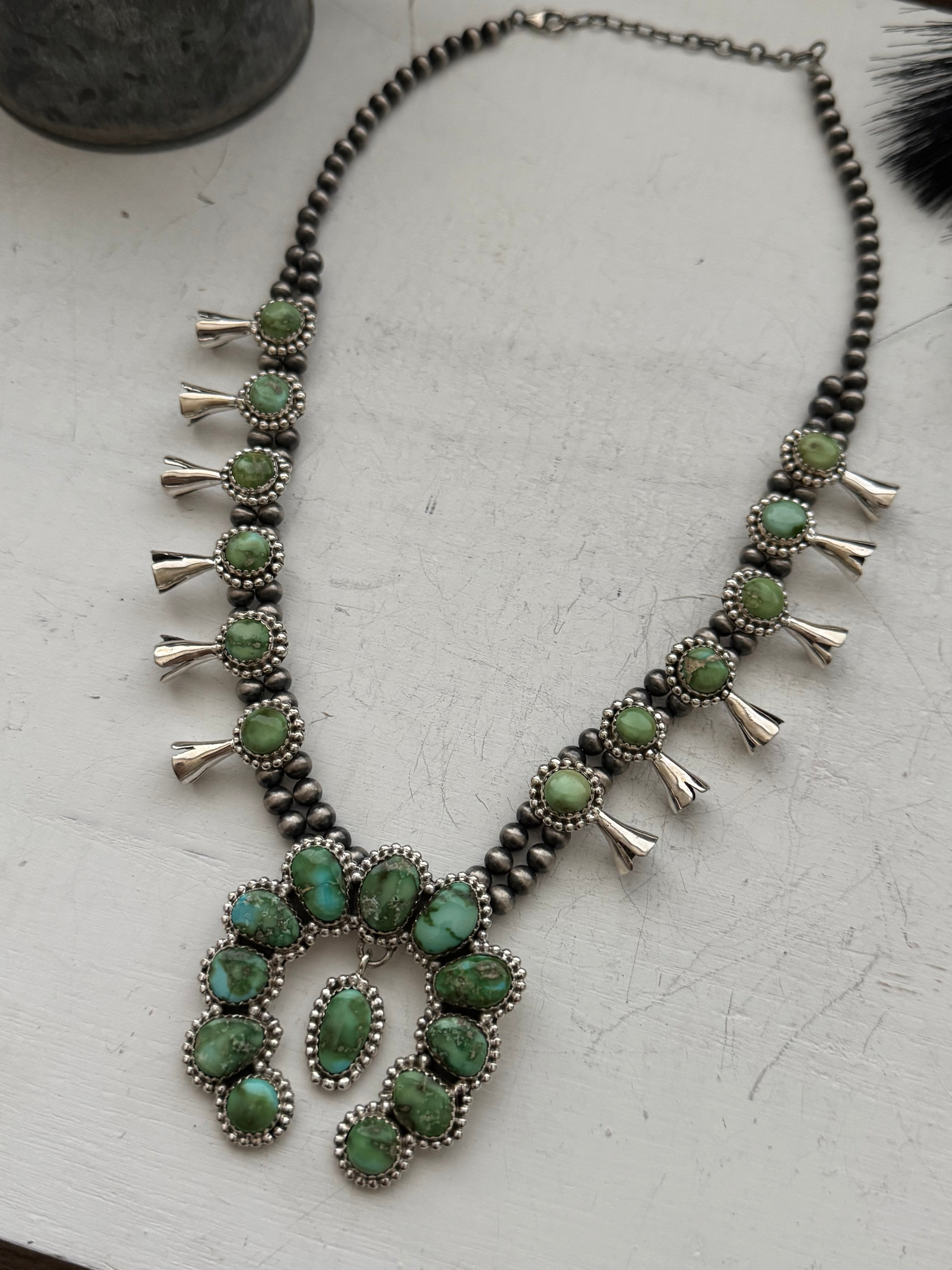 TTD Sonoran Mountain Turquoise & Sterling Silver Squash Blossom Necklace