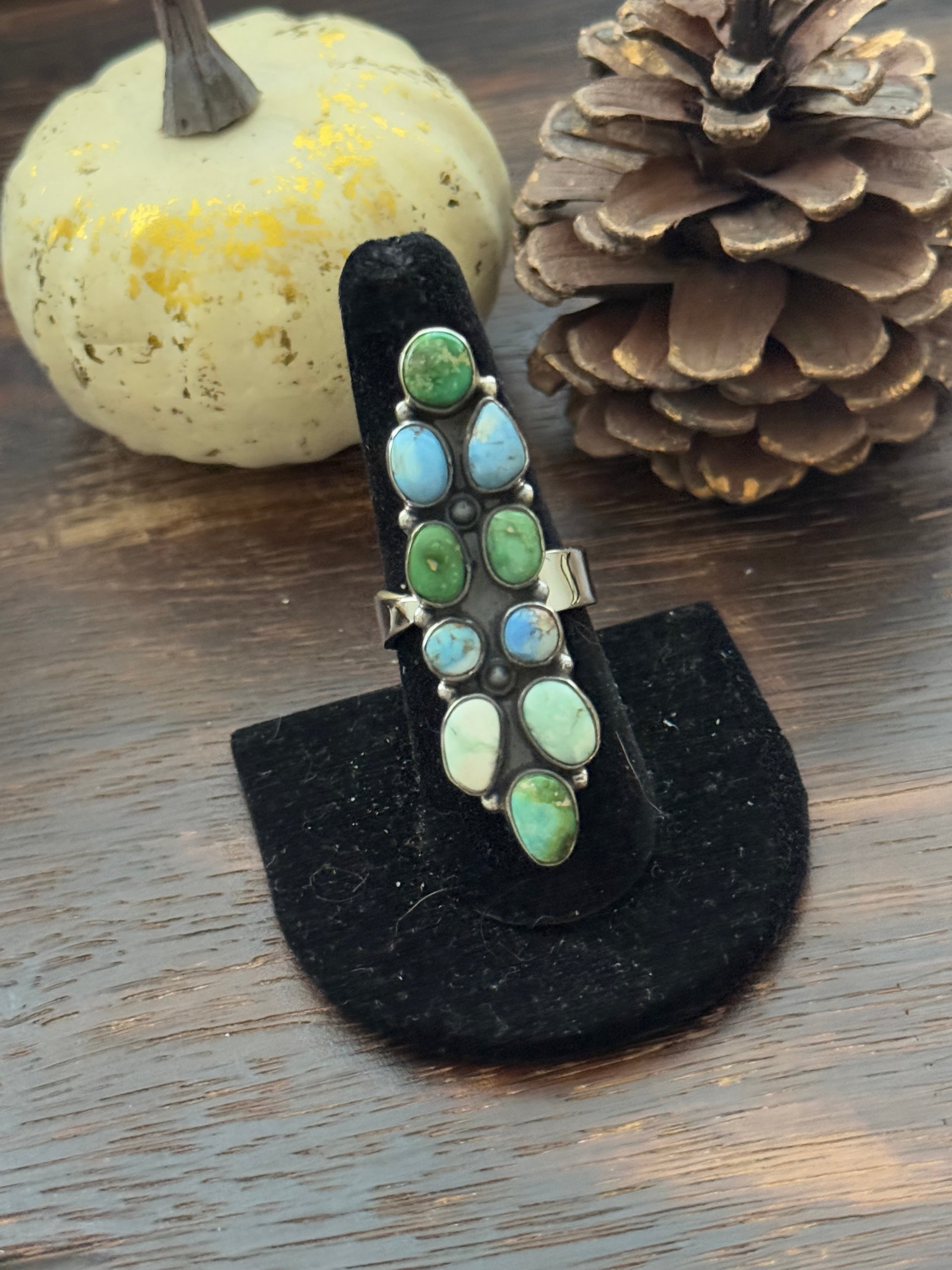 Southwest Handmade Multi Stone & Sterling Silver Adjustable Ring