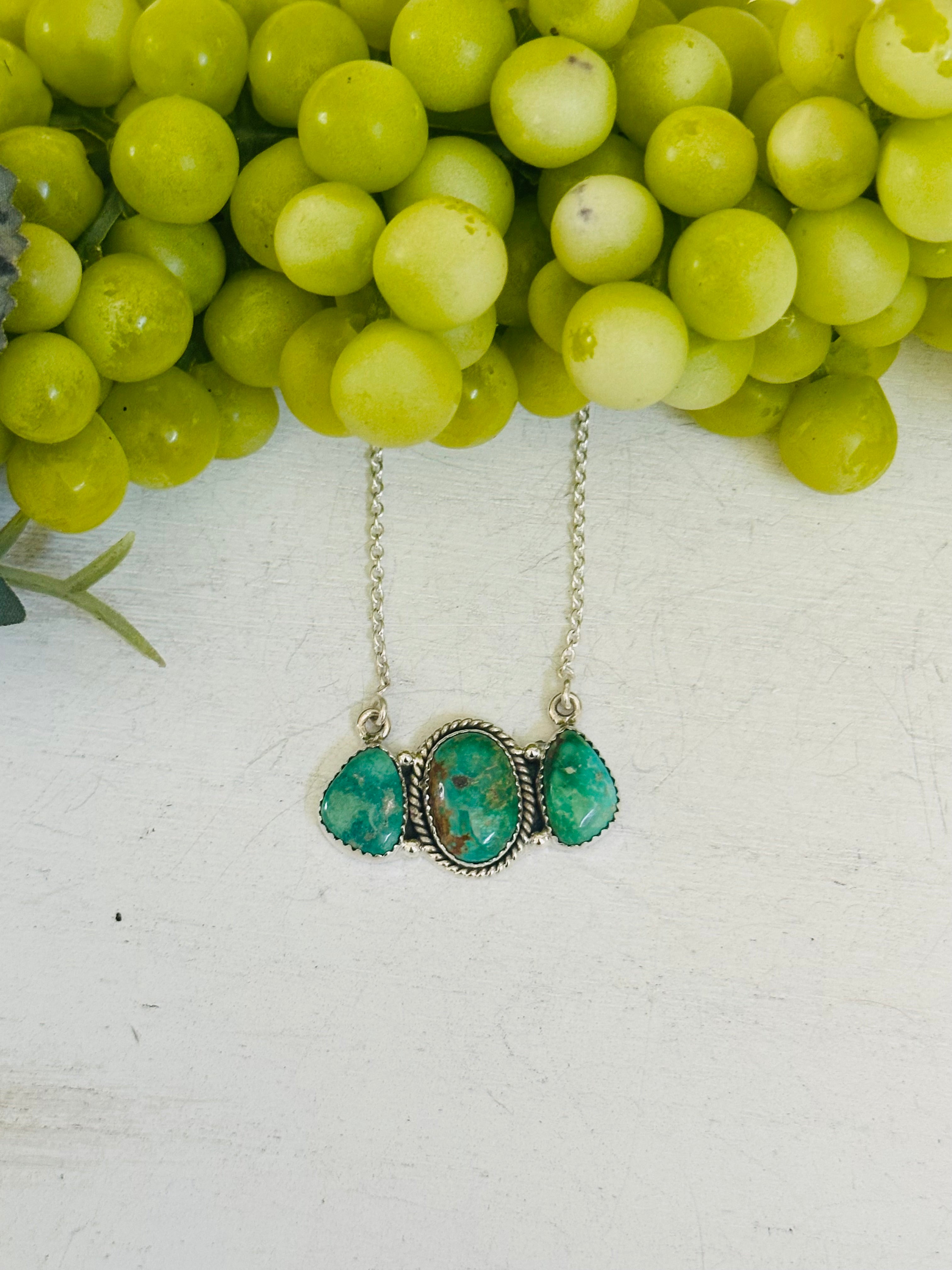 Southwest Handmade Emerald Valley Turquoise & Sterling Silver Necklace