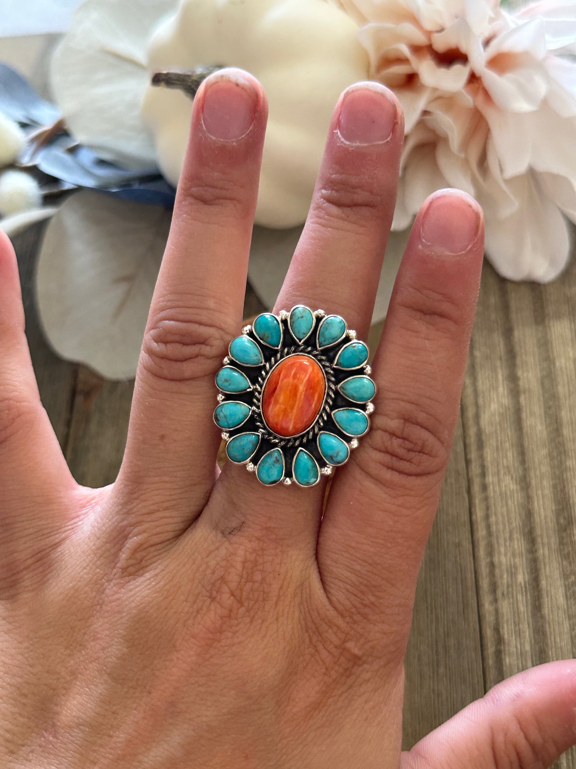 Southwest Handmade Multi Stone & Sterling Silver Adjustable Ring