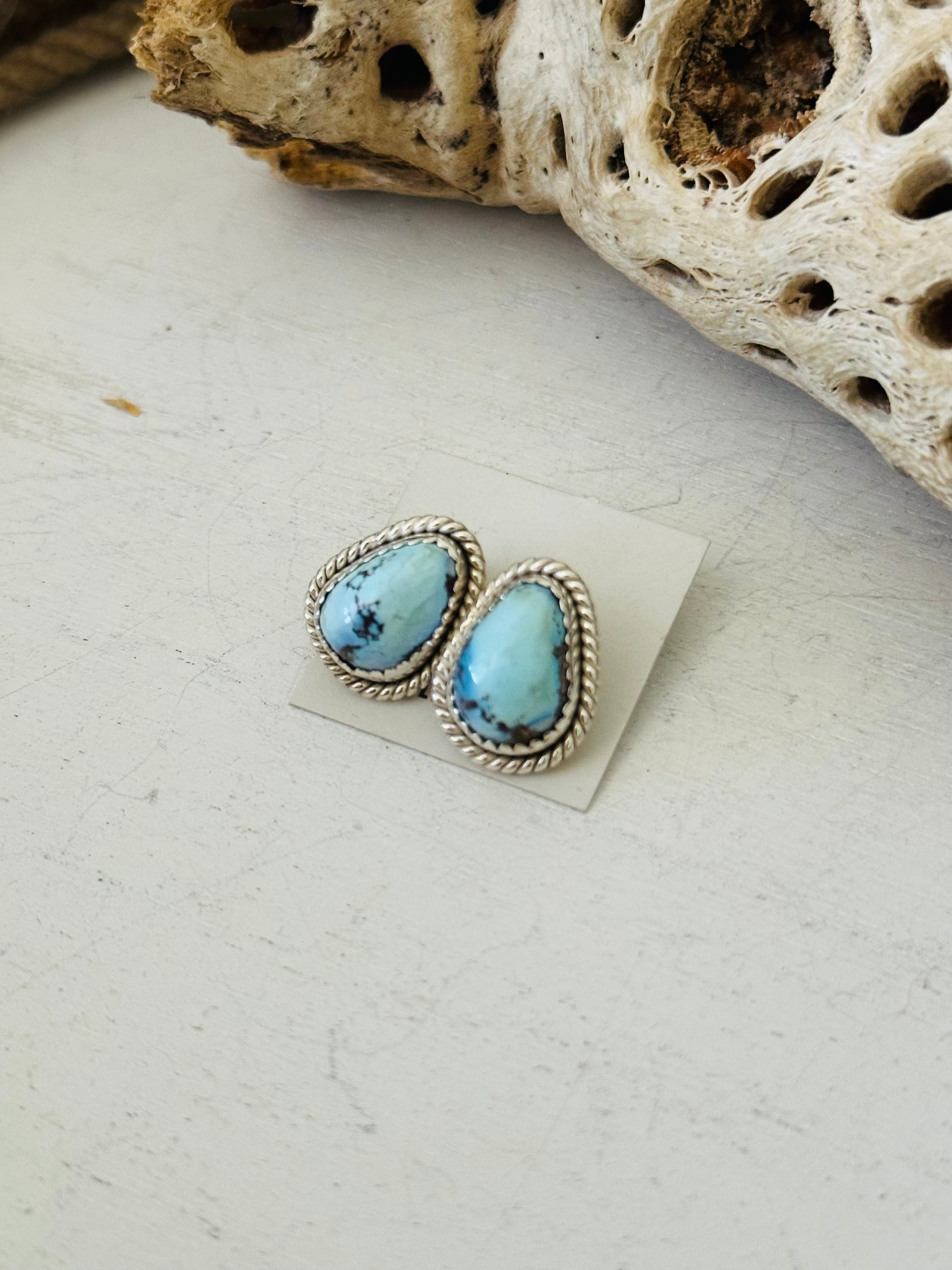 Southwest Handmade Golden Hills Turquoise & Sterling Silver Post Stud Earrings