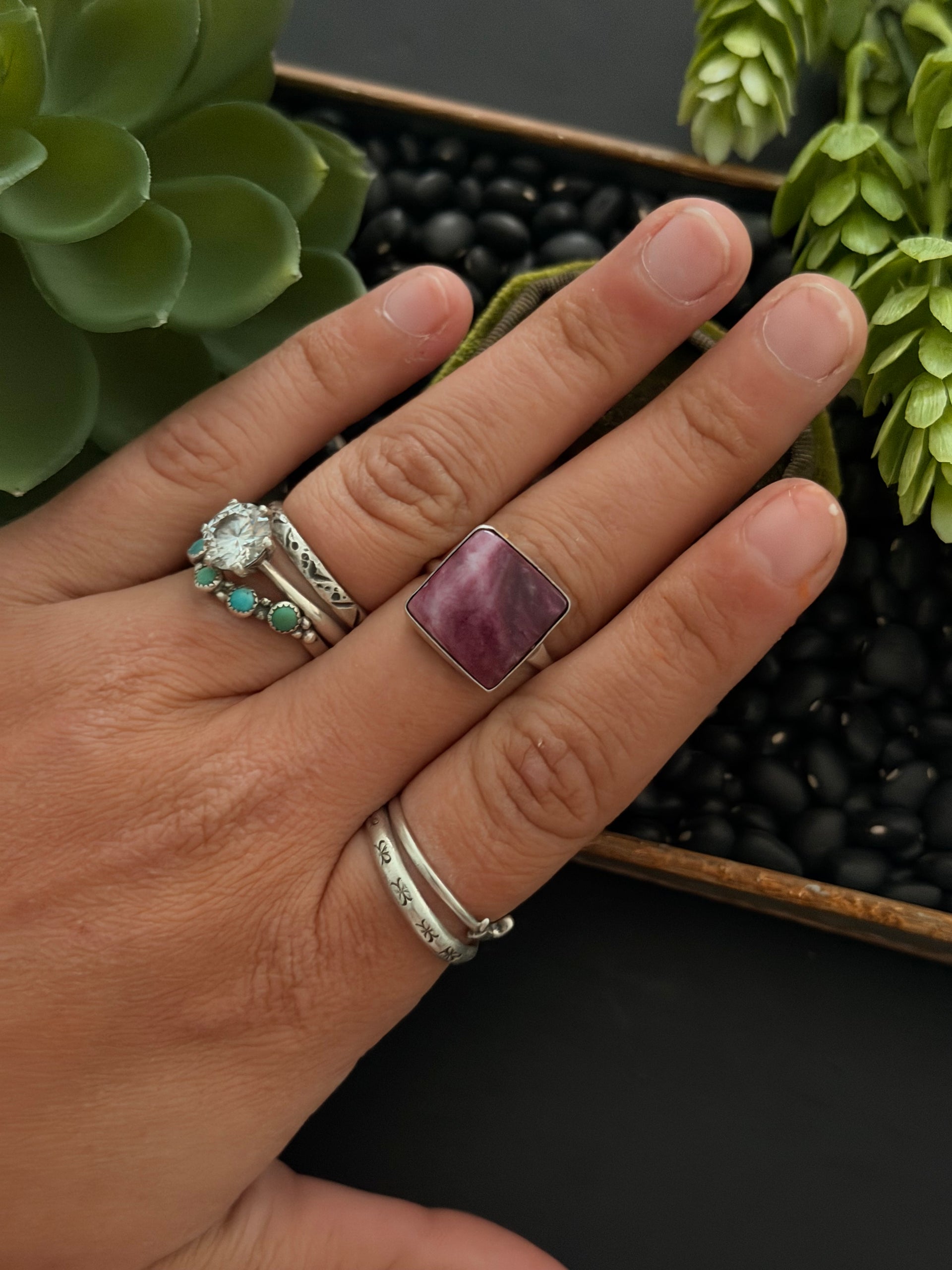 Navajo Made Purple Spiny Oyster & Sterling Silver Ring Size 8