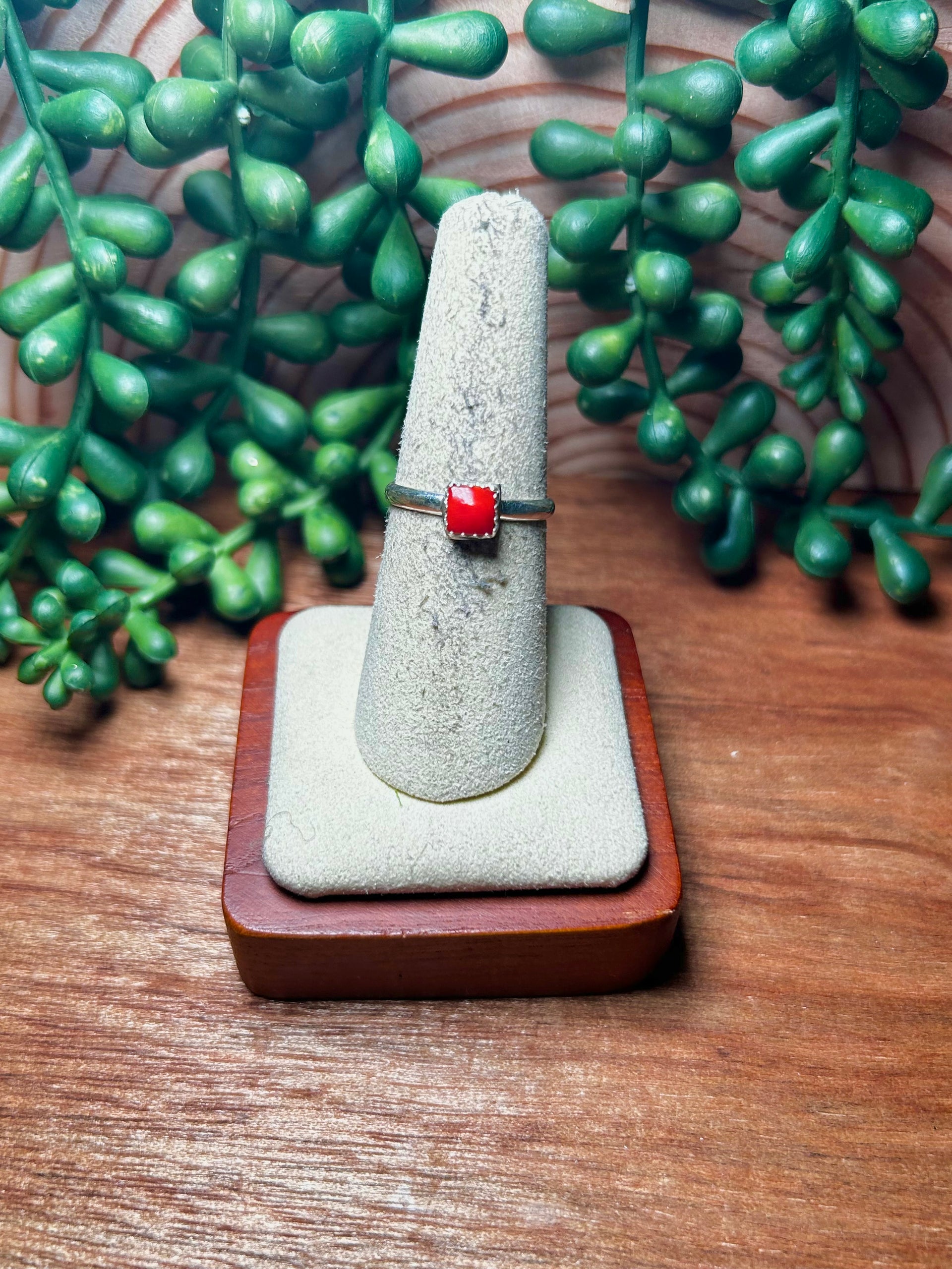 Navajo Made Natural Coral & Sterling Silver Ring