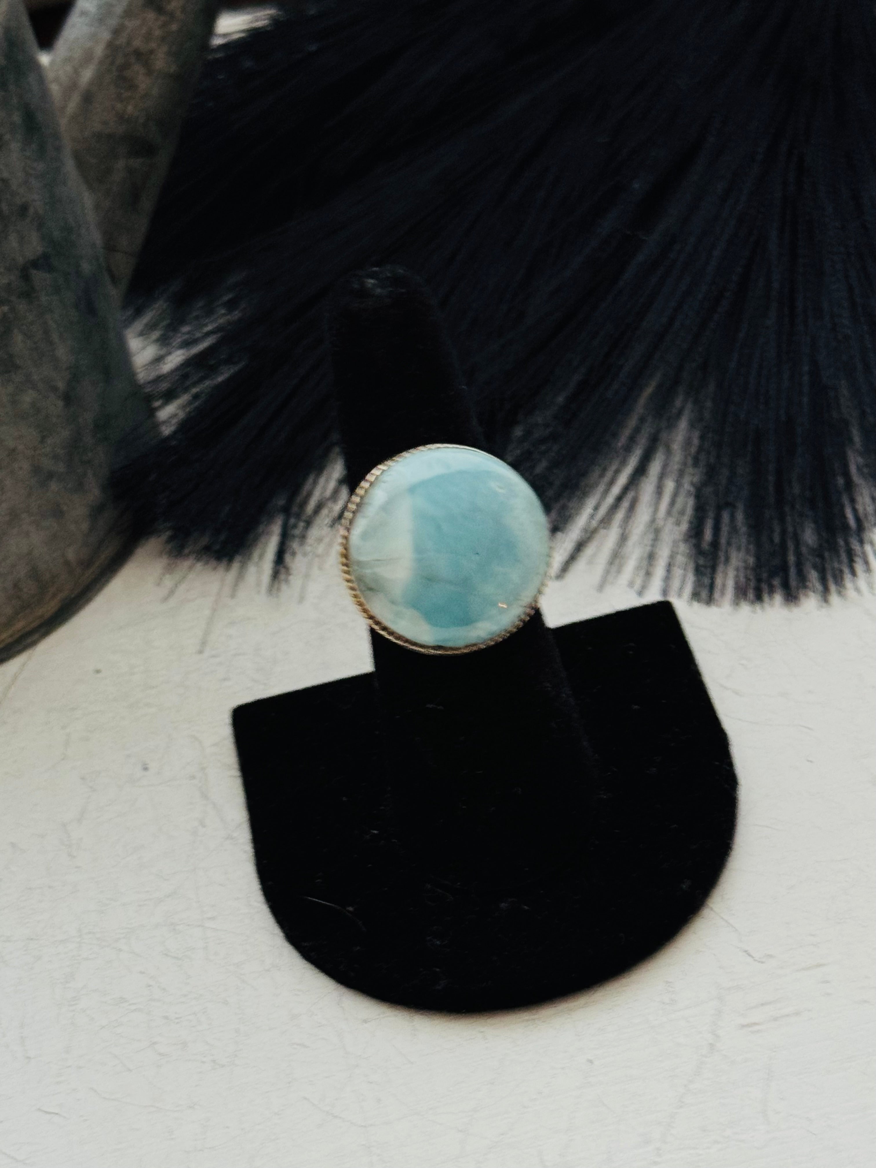 Southwest Handmade Larimar & Sterling Silver Ring Size 7