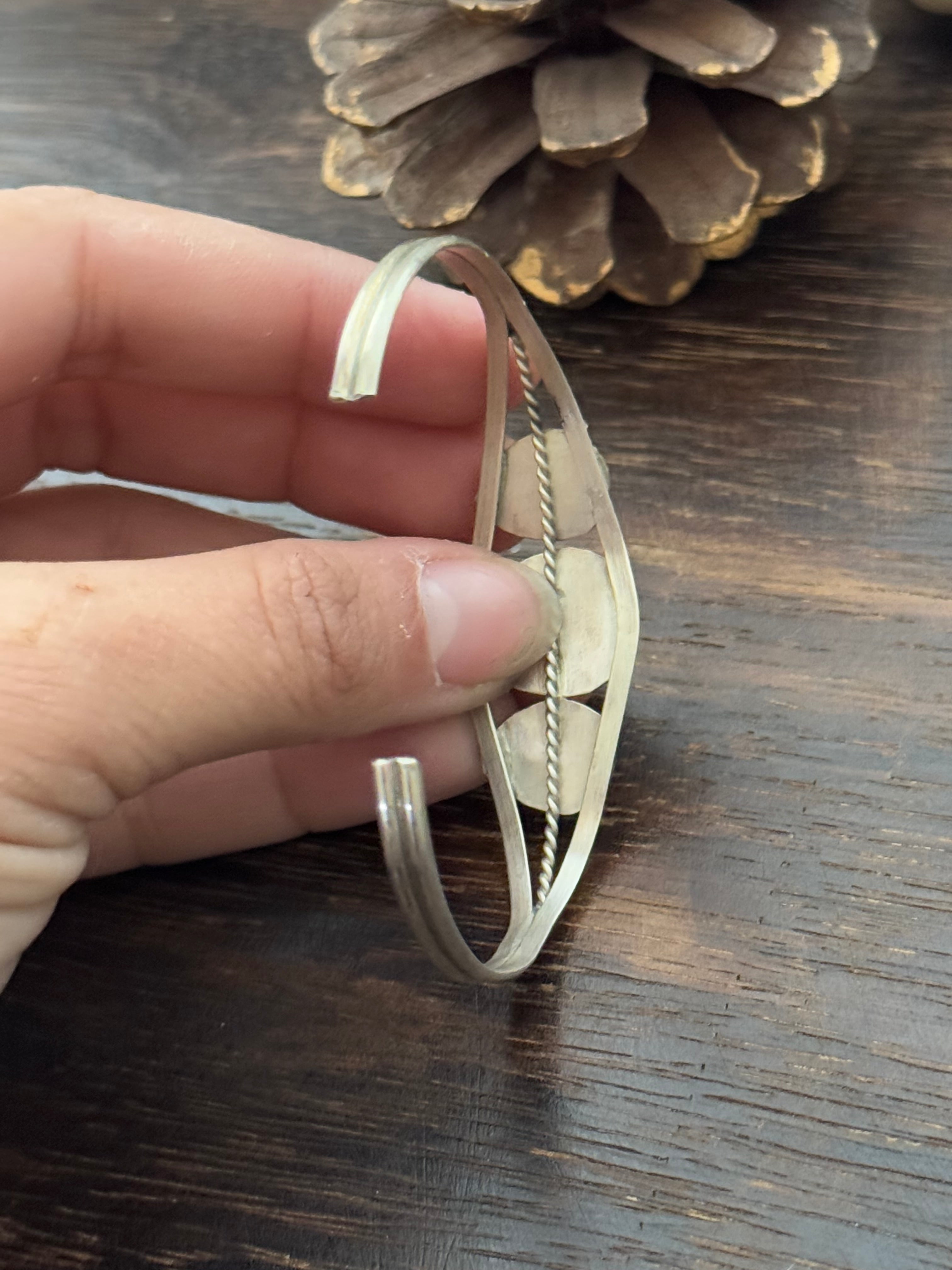 Navajo Made Red Coral & Sterling Silver Cuff Bracelet