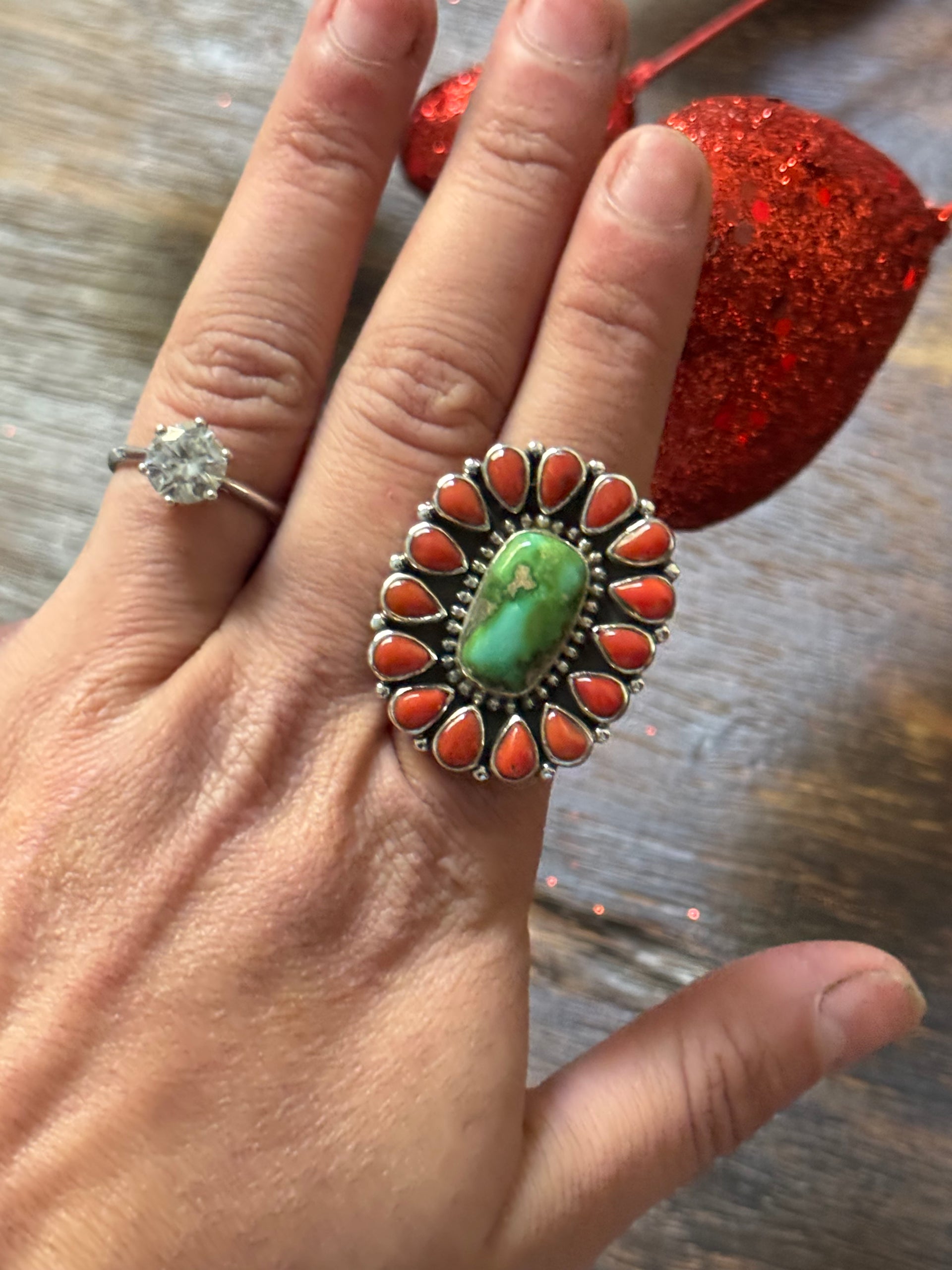 Southwest Handmade Multi Stone & Sterling Silver Adjustable Cluster Ring