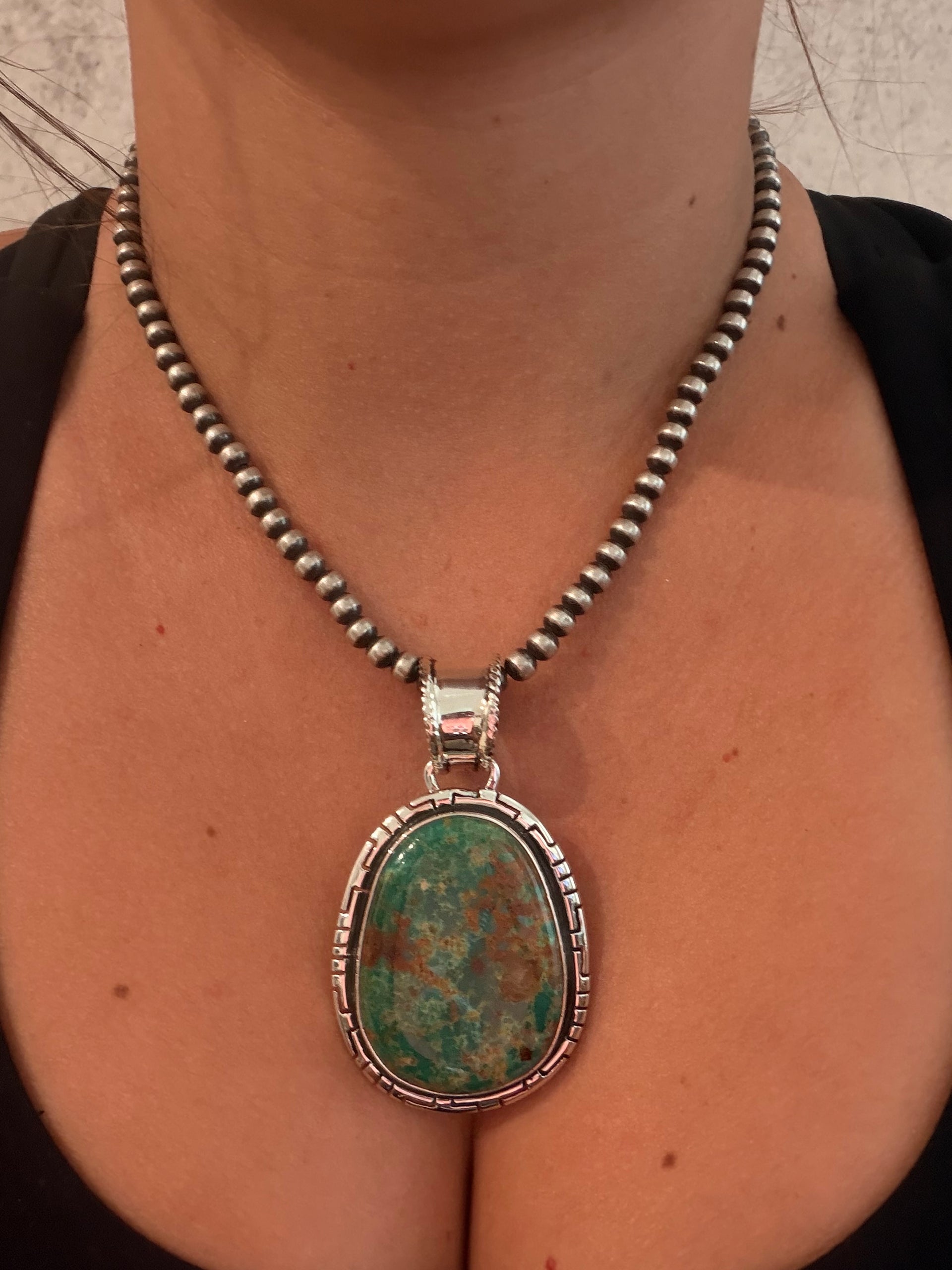 Navajo Made Fox Turquoise & Sterling Silver Pendant