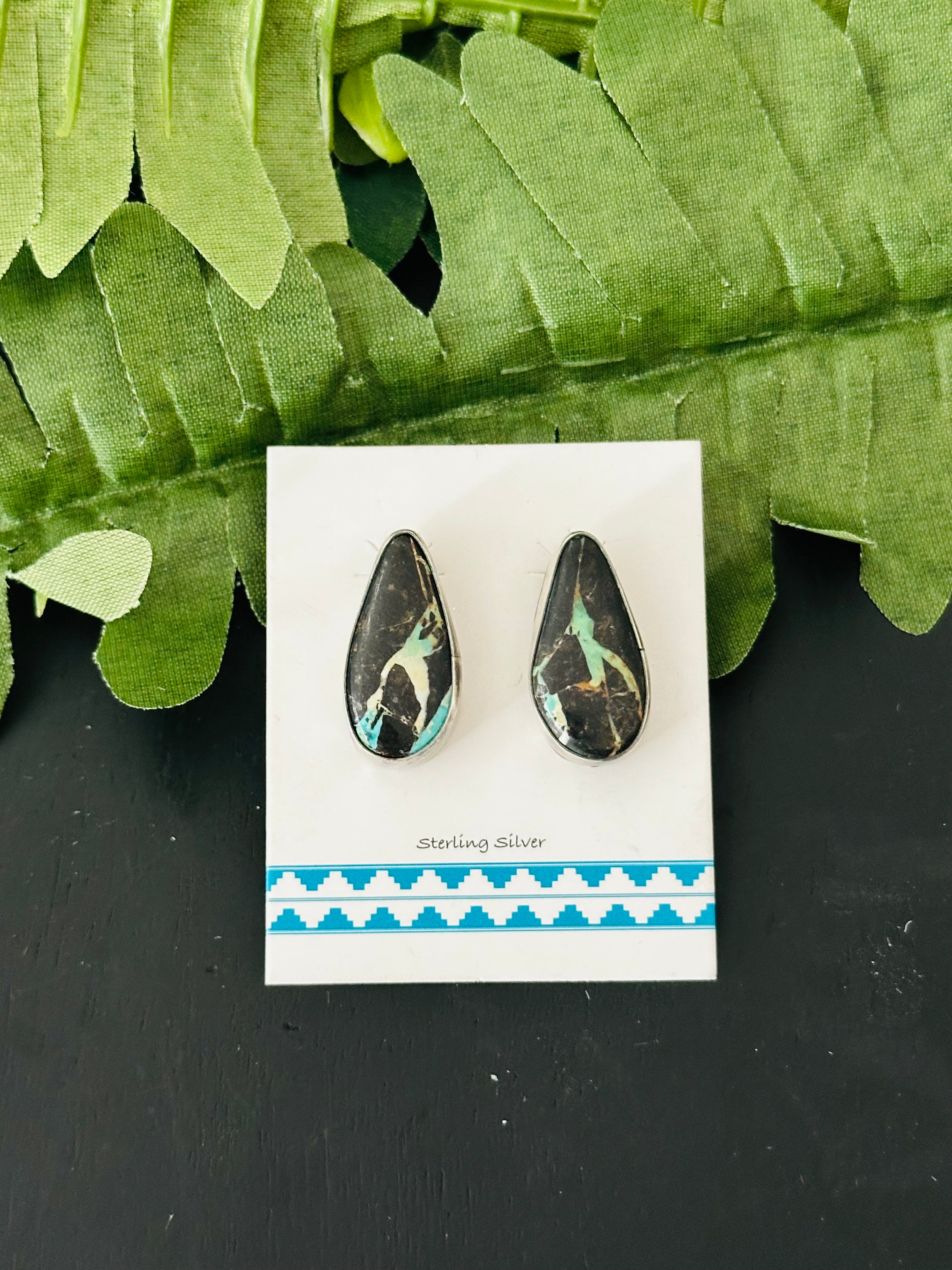 Pete Skeets Black Jack Turquoise & Sterling Silver Post Earrings