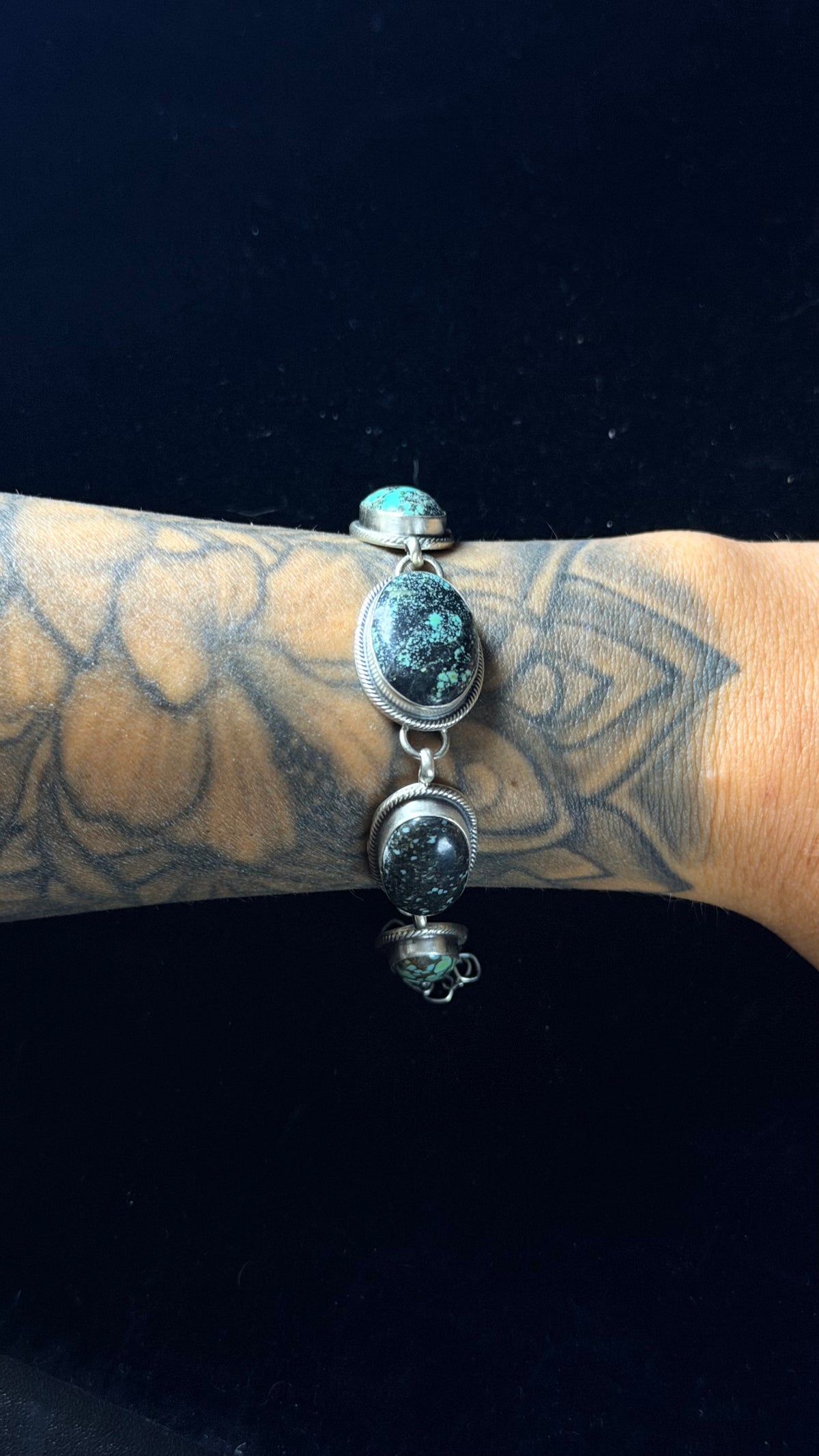 Navajo Made Blue Moon Turquoise & Sterling Silver Link Bracelet
