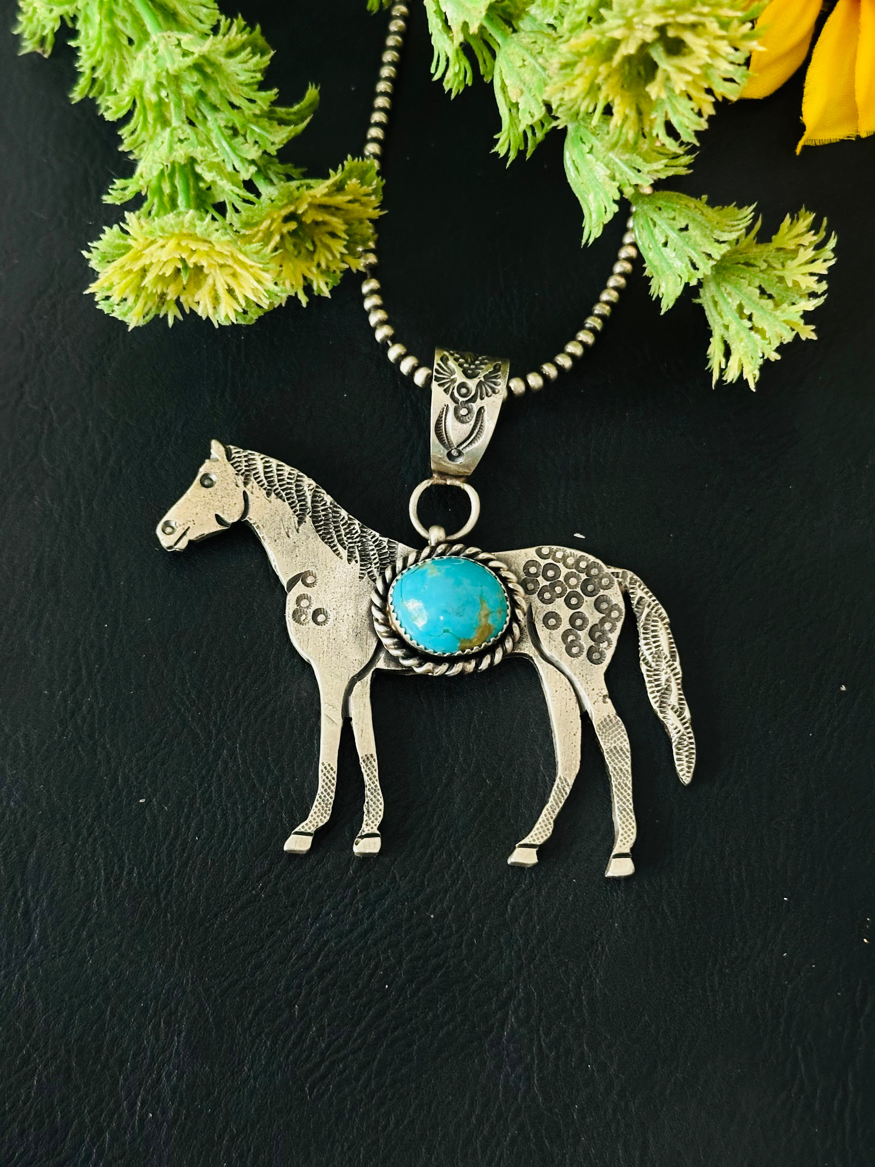 Kindale Billah Kingman Turquoise & Sterling Silver horse Pendant