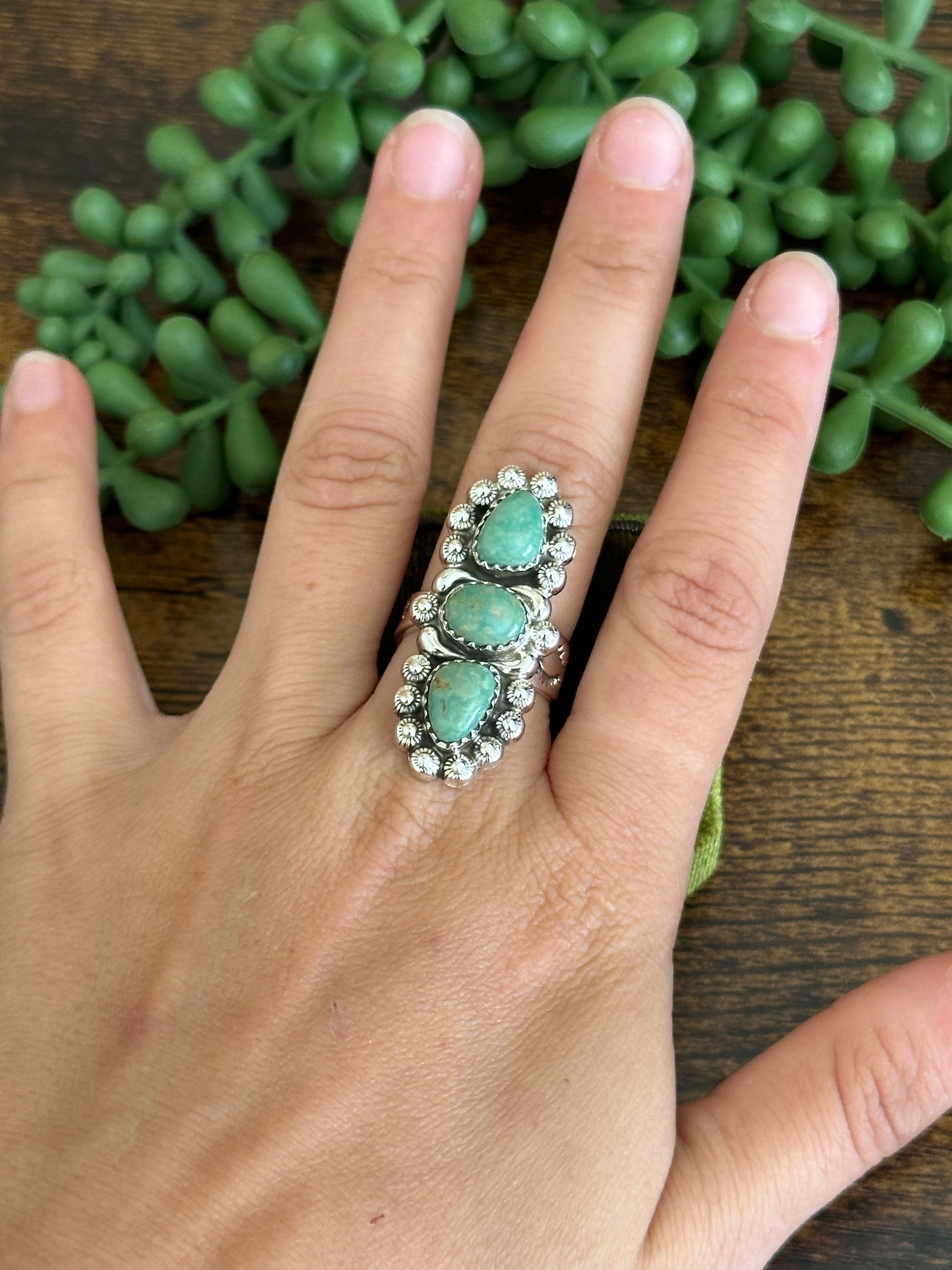 Southwest Handmade Kingman Turquoise & Sterling Silver Adjustable Ring