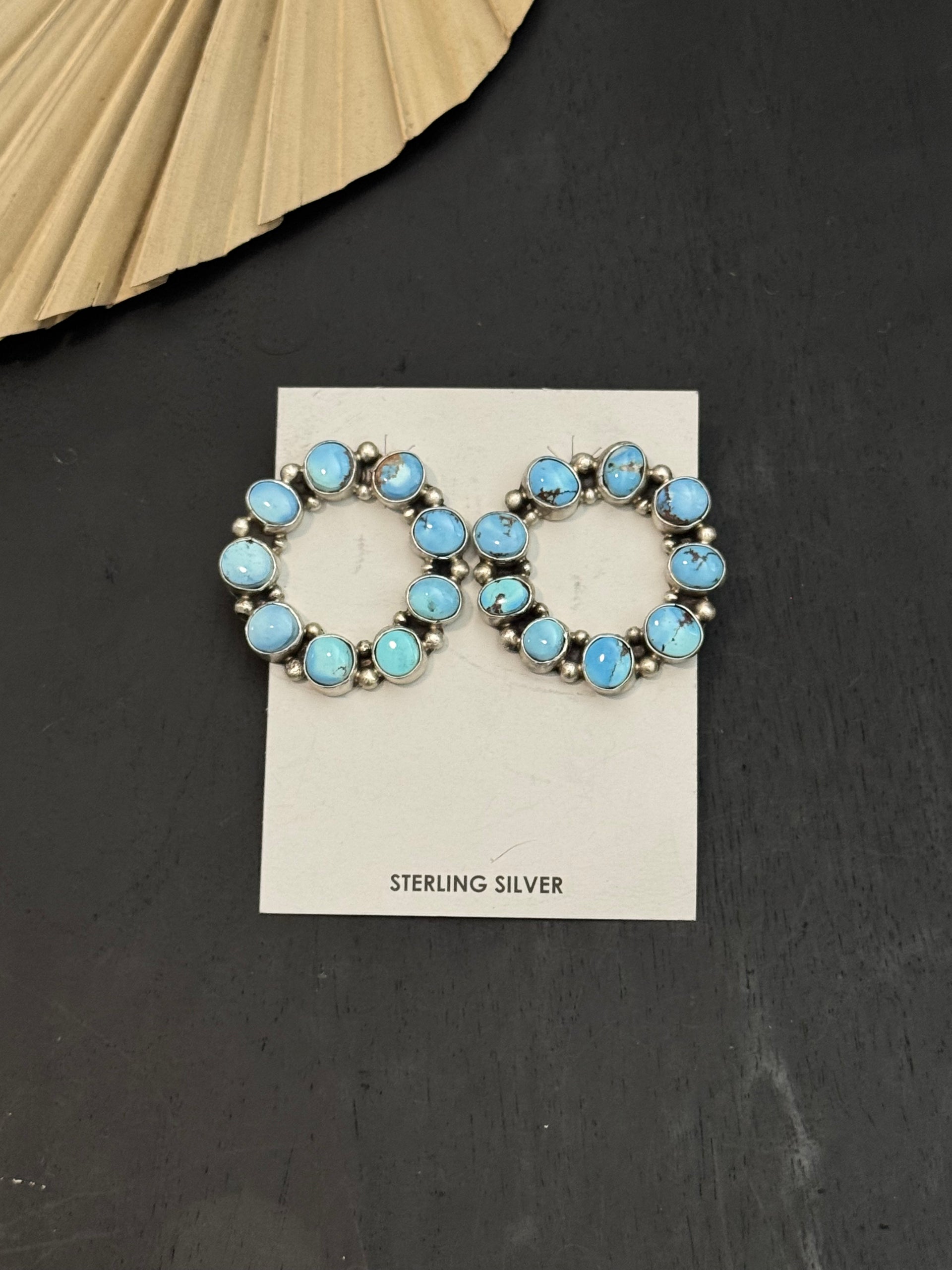 Navajo Made Golden Hills Turquoise & Sterling Silver Post Earrings