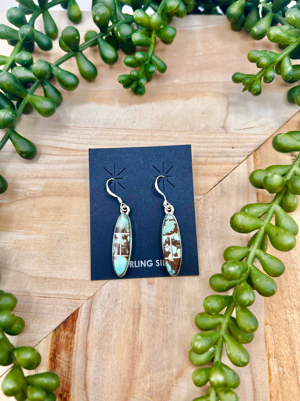 Navajo Made 8 Turquoise & Sterling Silver Hook Earrings