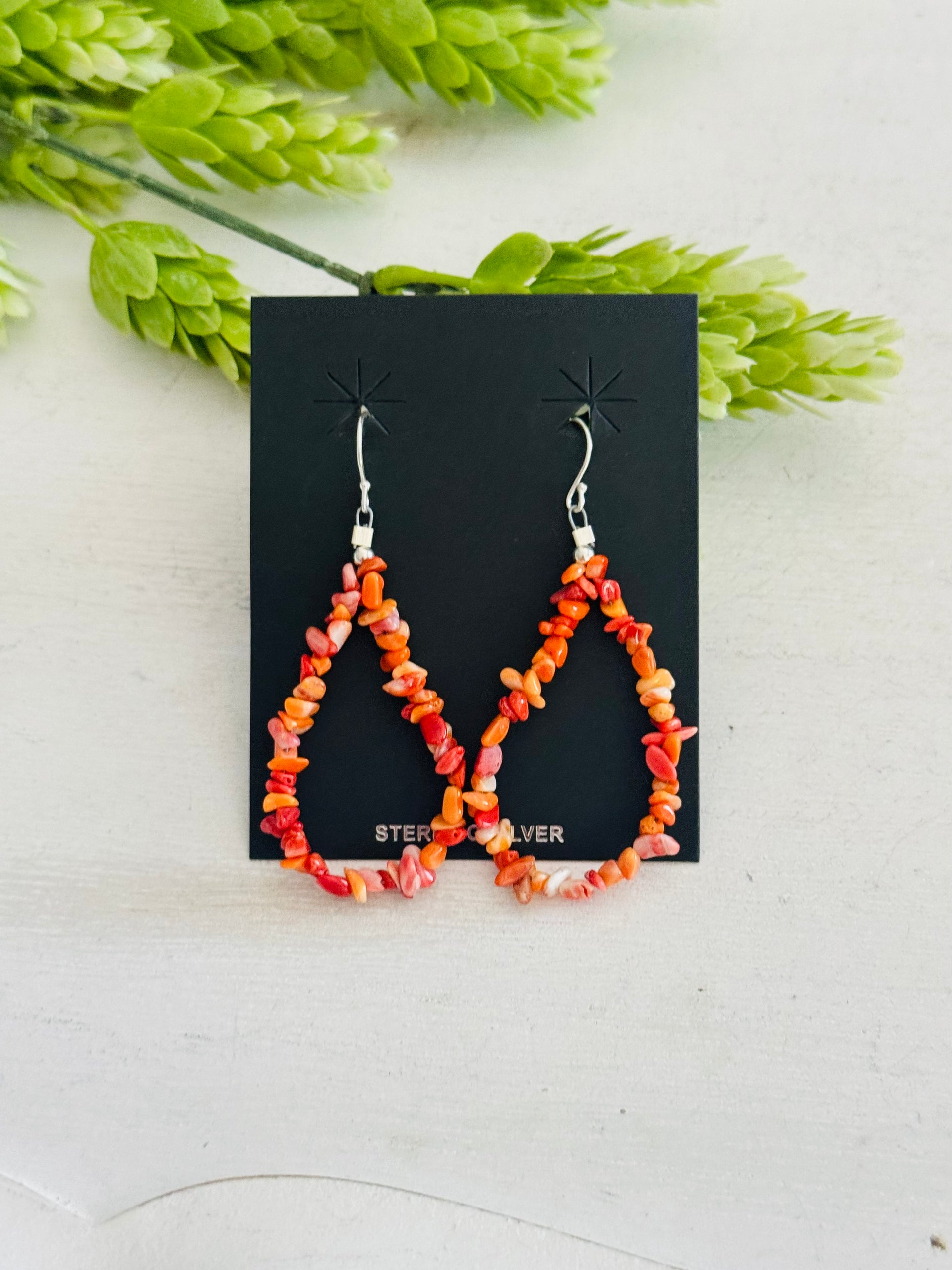 Southwest Strung Spiny Oyster & Sterling Silver Beaded Dangle Earrings