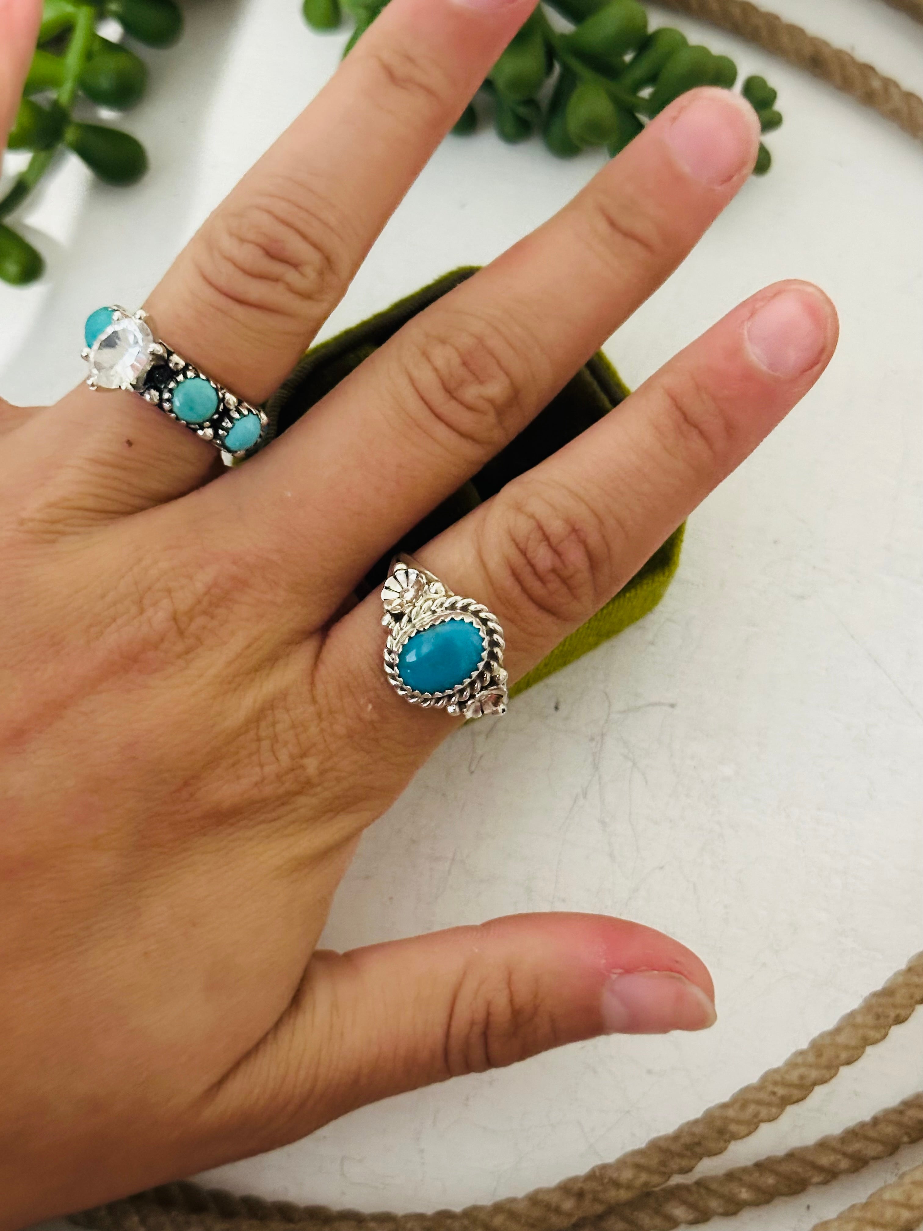 Navajo Made Kingman Turquoise & Sterling Silver Ring