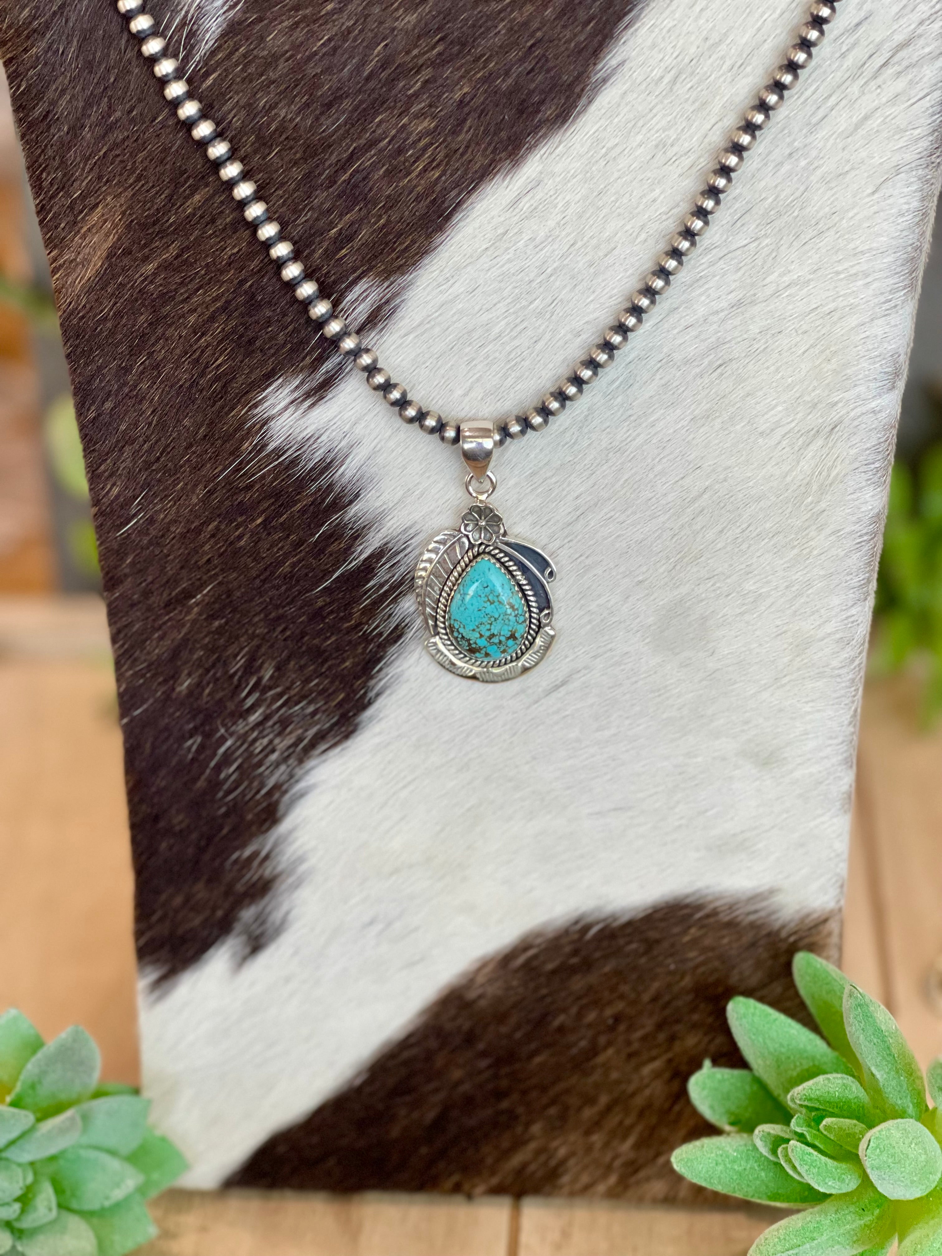 Southwest Number 8 Turquoise & Sterling Silver Pendant