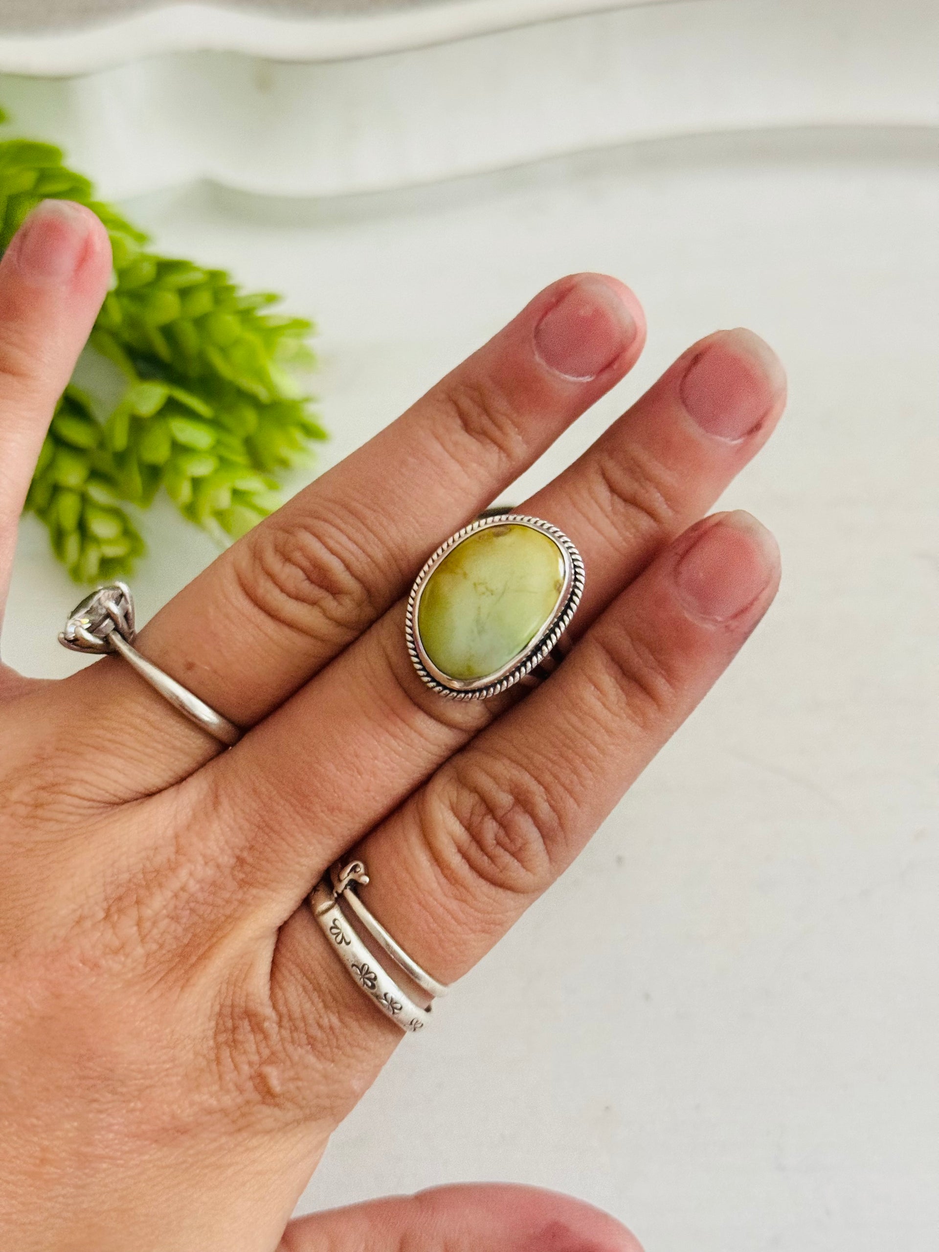 Southwest Made Kingman Turquoise & Sterling Sliver Ring Size 6.5