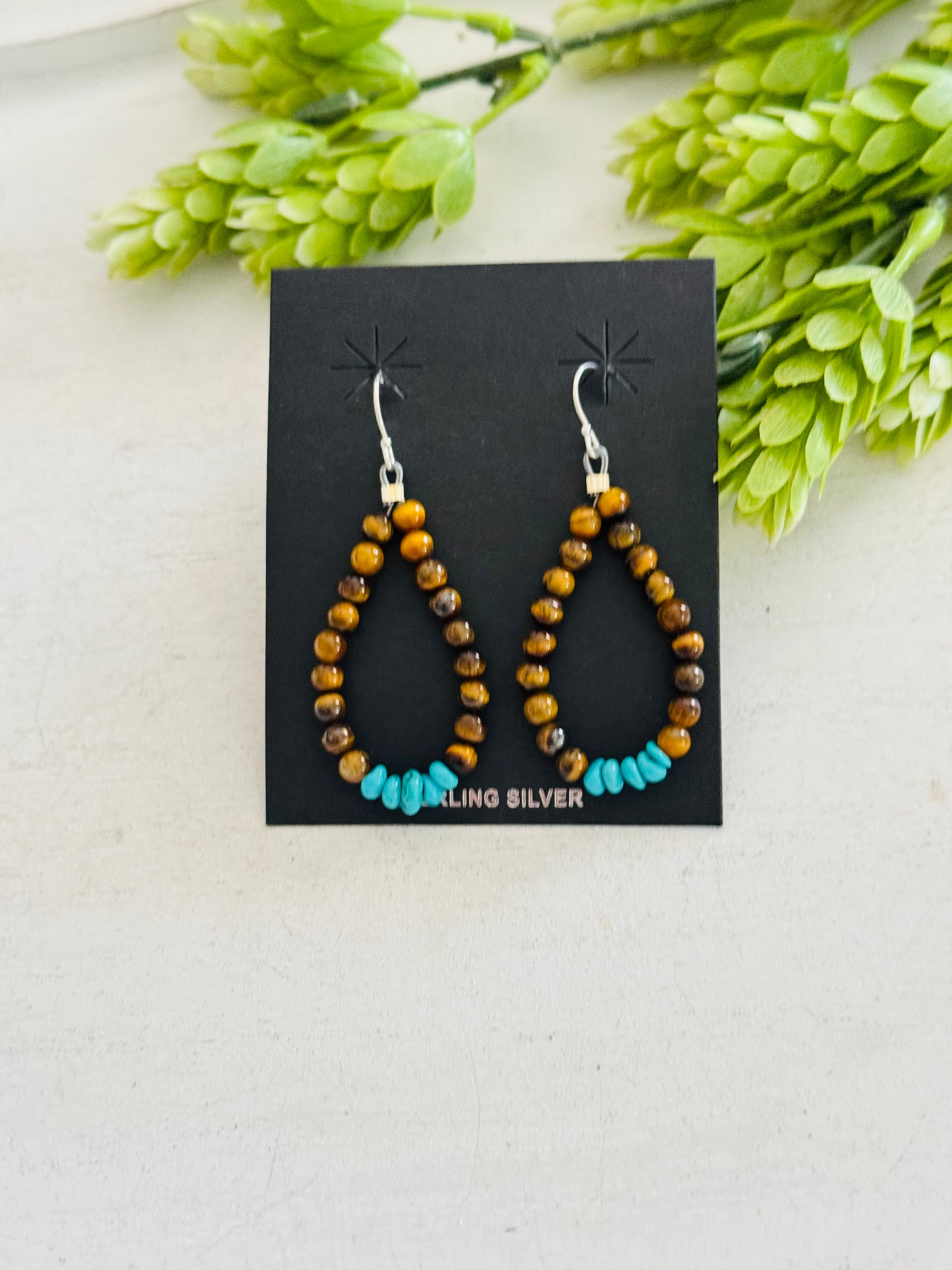 Southwest Strung Multi Stone & Sterling Silver Beaded Dangle Earrings