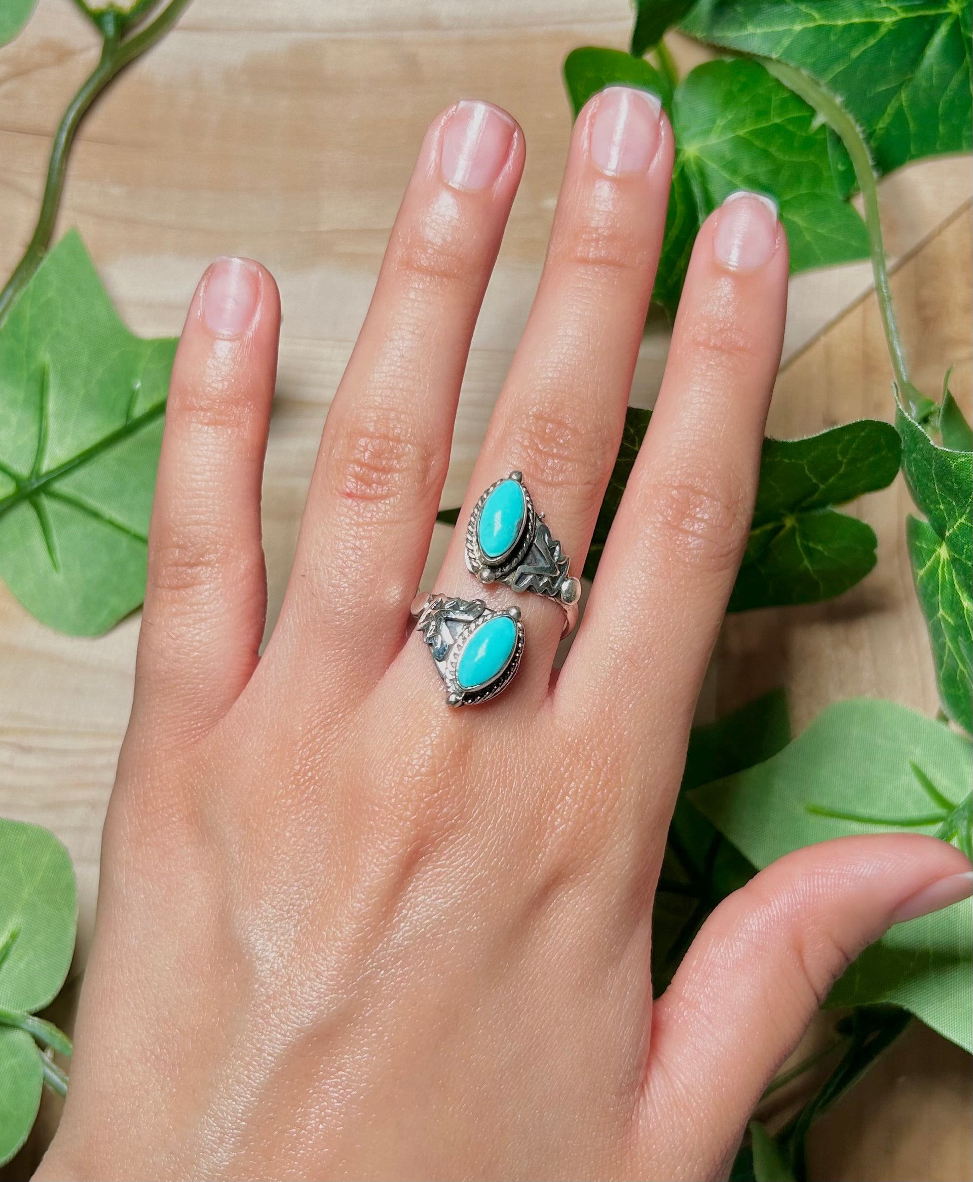 Navajo Made Kingman Turquoise and Sterling Silver Adjustable Ring