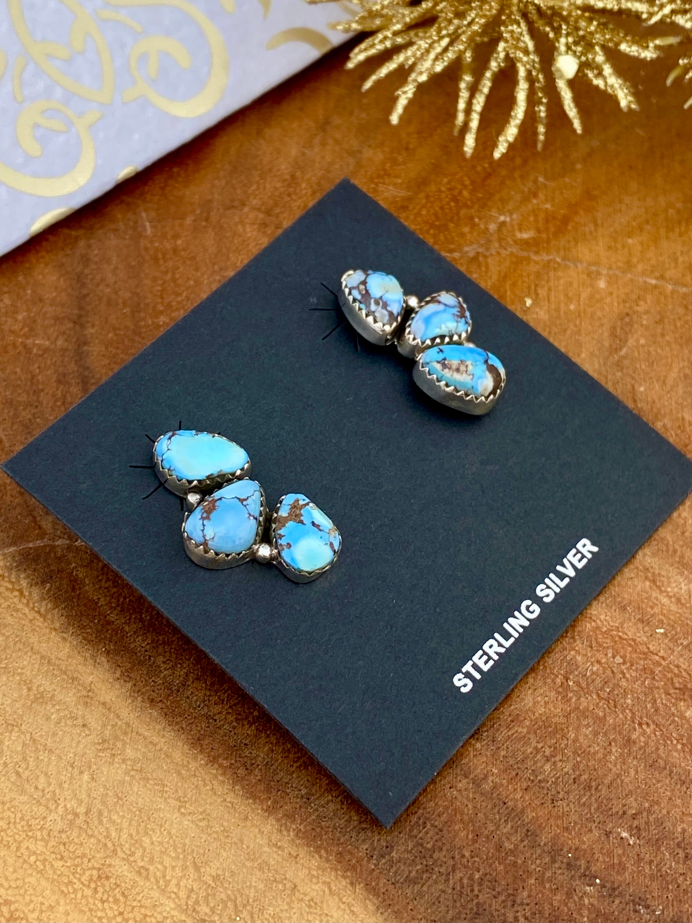 Southwest Handmade Golden Hills Turquoise & Sterling Silver Post Earrings