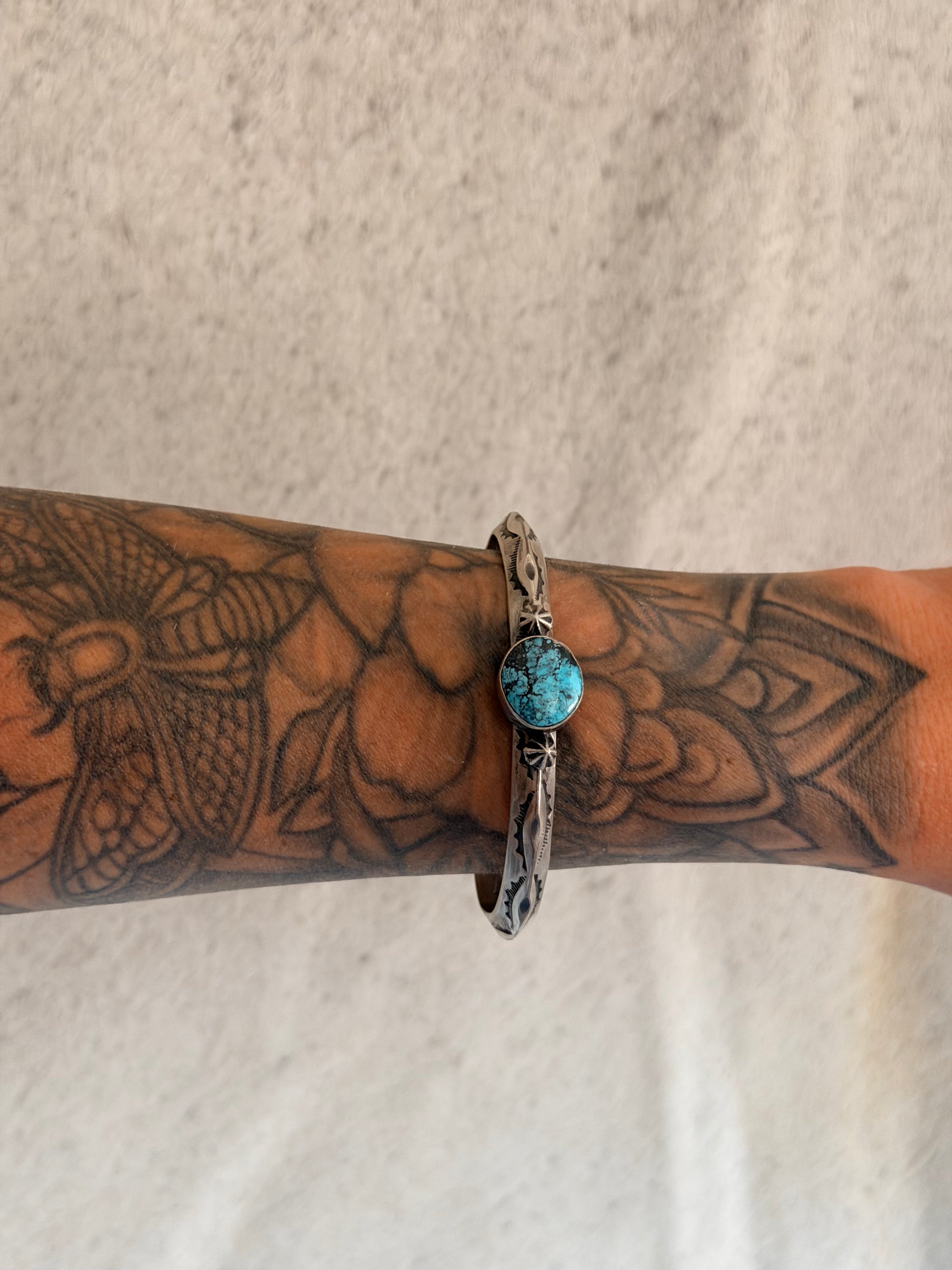 Navajo Made Kingman Turquoise & Sterling Silver Cuff Bracelet