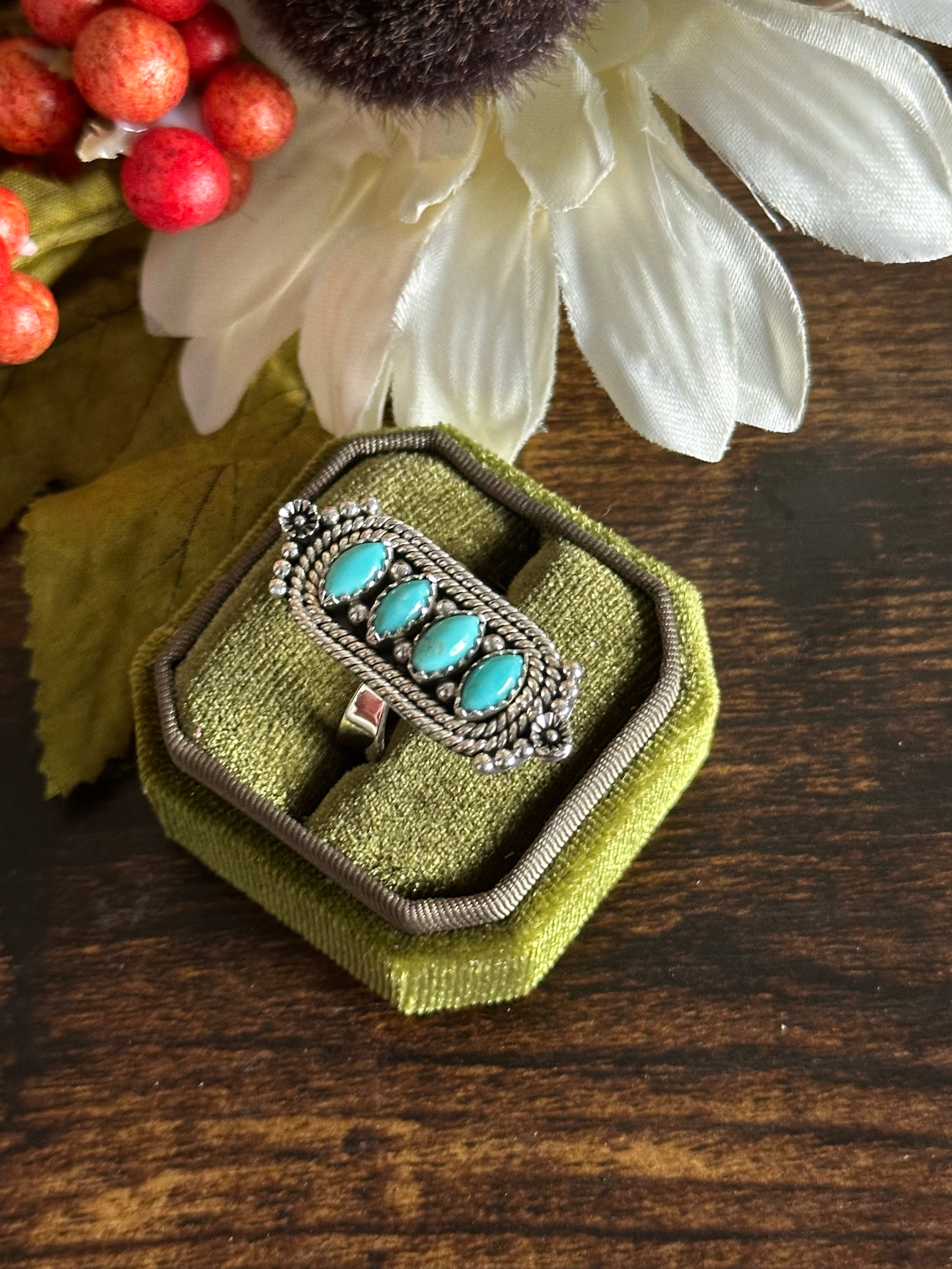 Southwest Handmade Kingman Turquoise & Sterling Silver Adjustable Ring