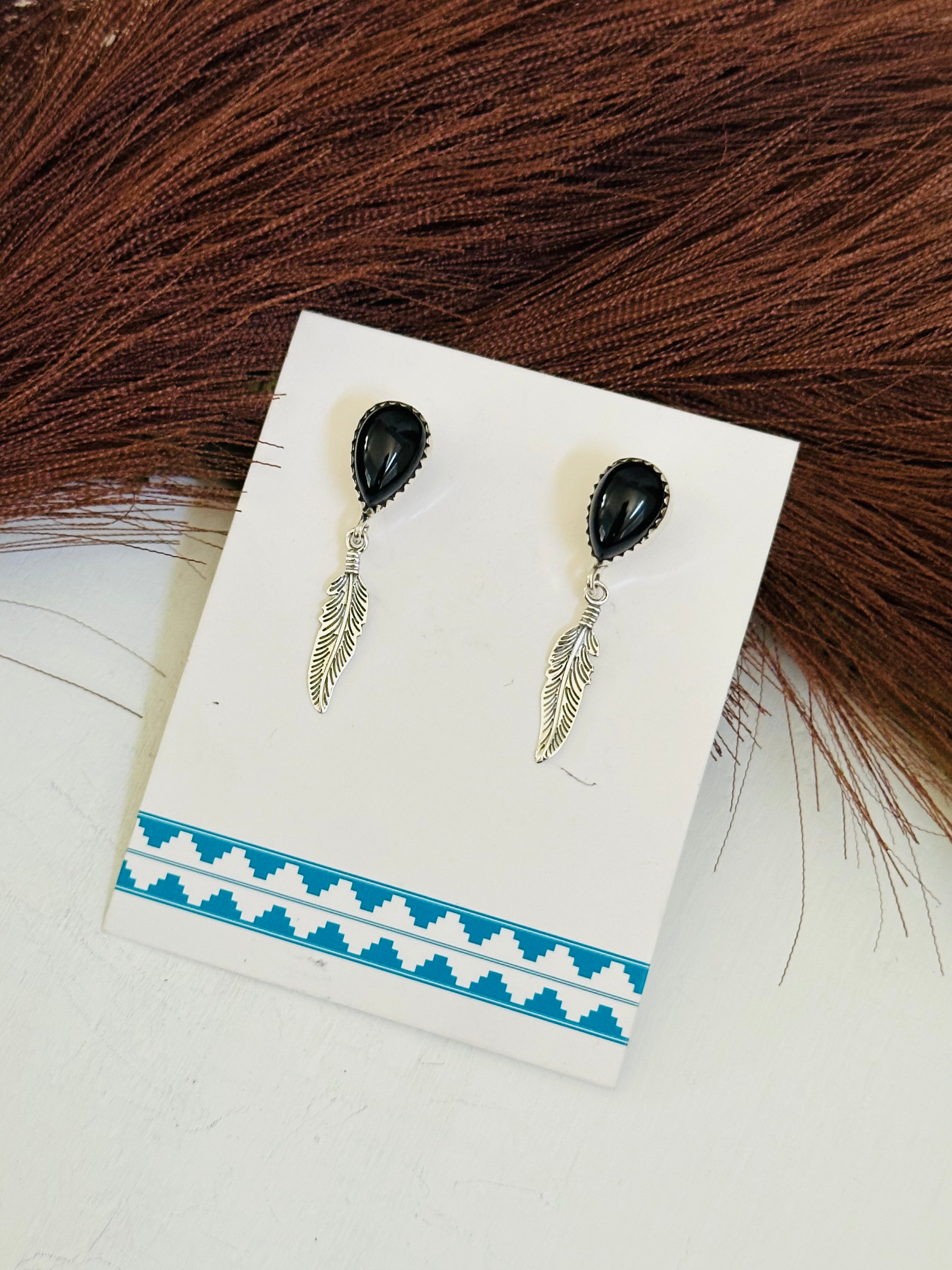 TTD “Heather” Onyx & Sterling Silver Post Dangle Earrings