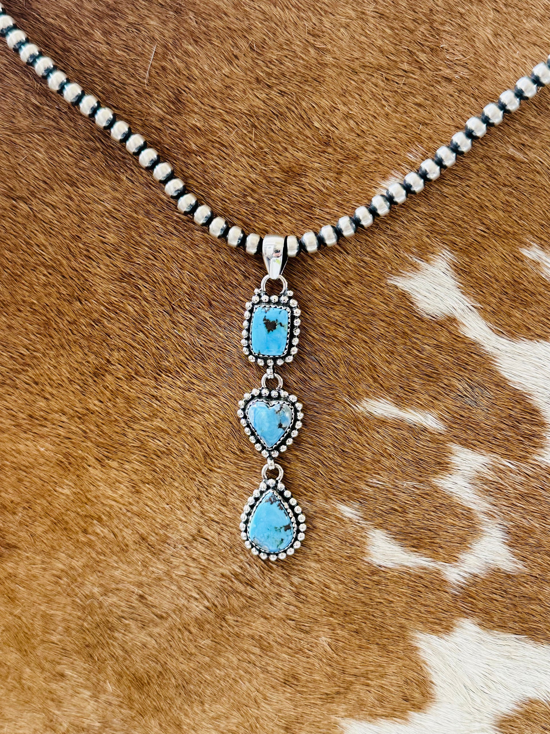 Southwest Handmade Golden Hills Turquoise & Sterling Silver Cluster Pendant