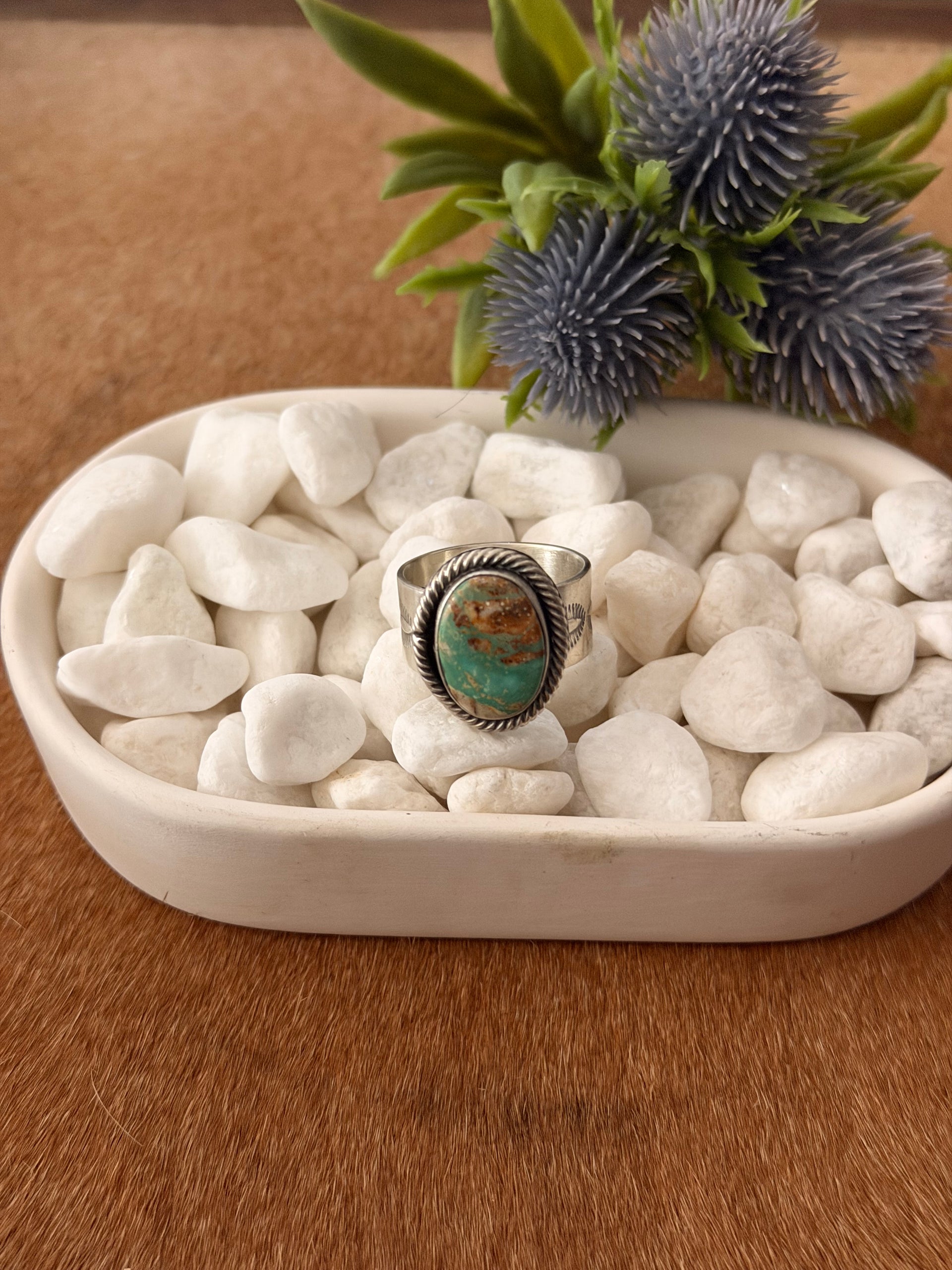 Navajo Made Carico Lake Turquoise & Sterling Silver Adjustable Ring