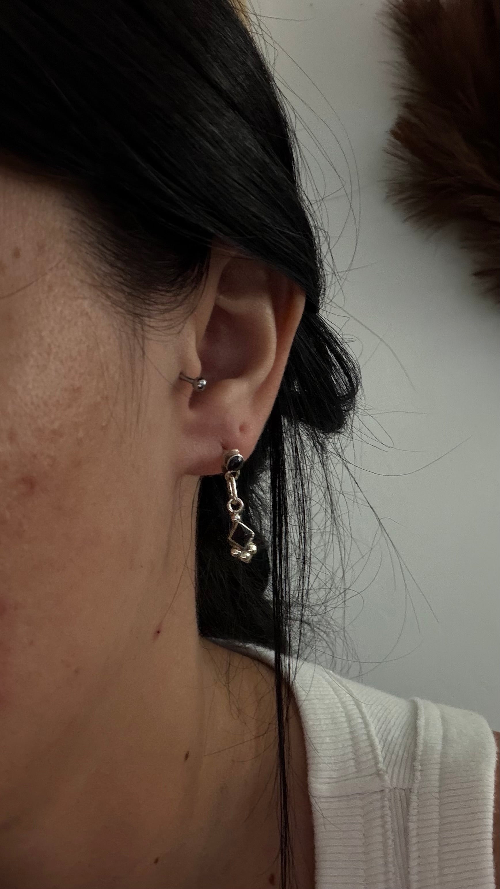 Navajo Made Onyx & Sterling Silver Post Dangle Earrings