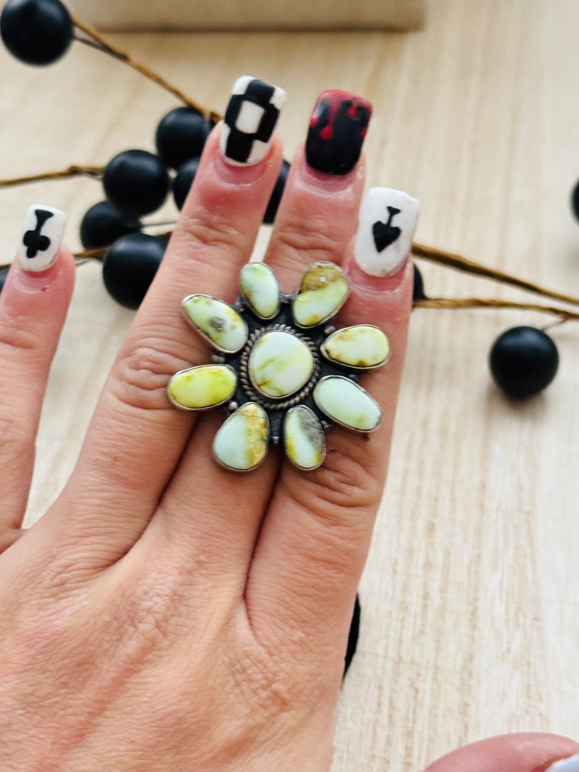 Southwest Handmade Palomino Variscite & Sterling Silver Adjustable Cluster Ring