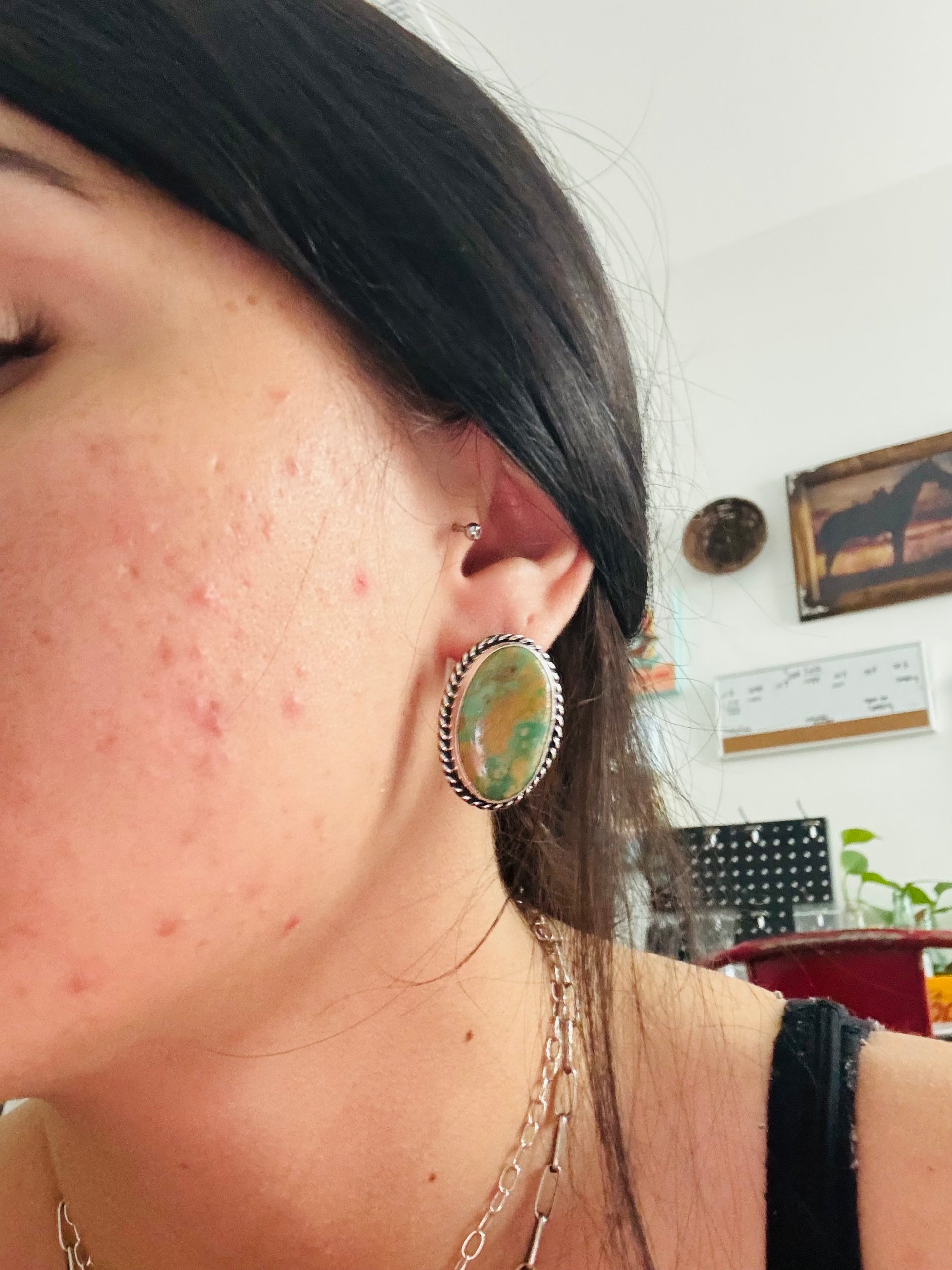 Larry Kaye Kingman Turquoise & Sterling Silver Post Earrings