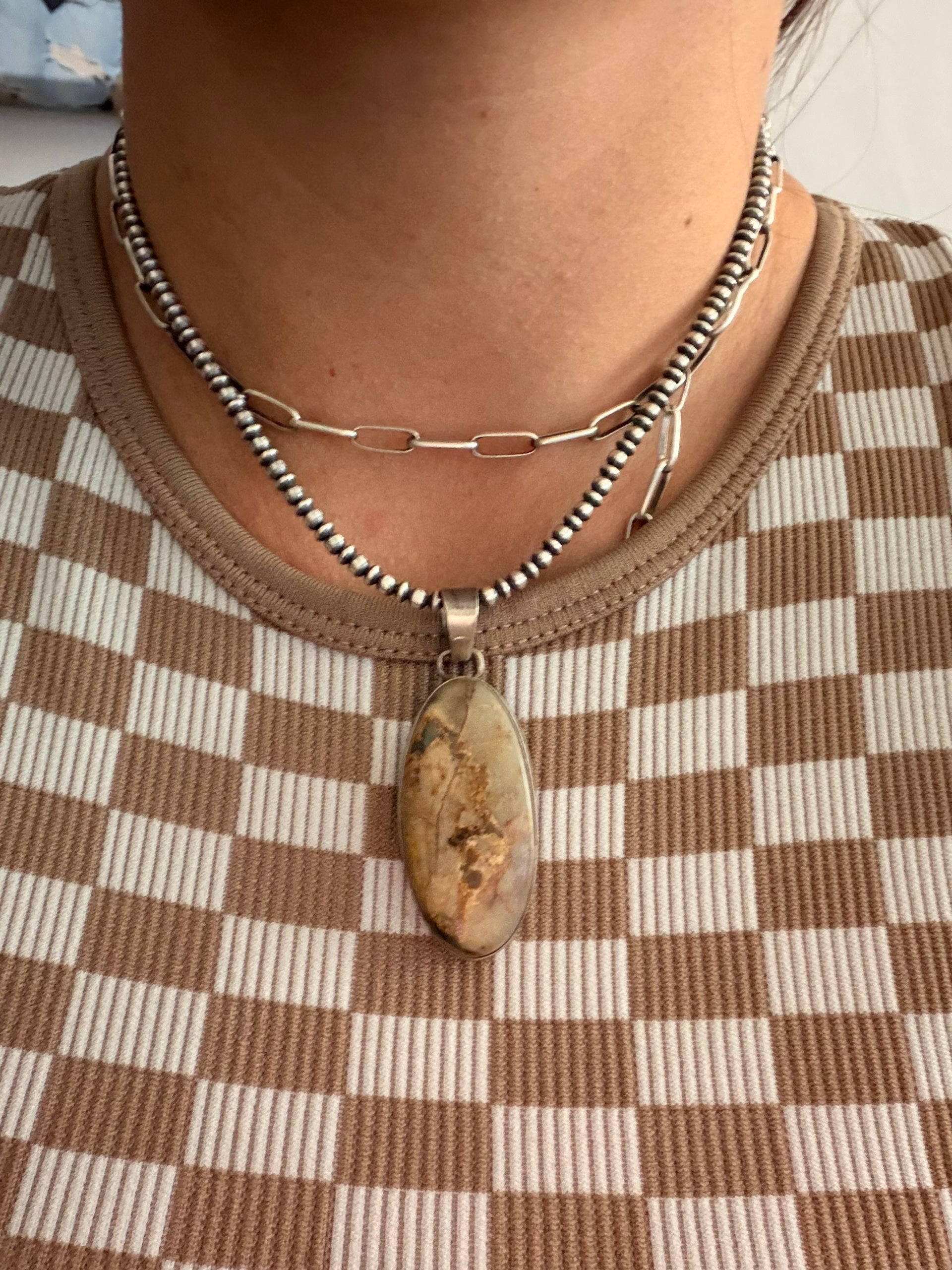 Navajo Made Boulder Turquoise & Sterling Silver Pendant