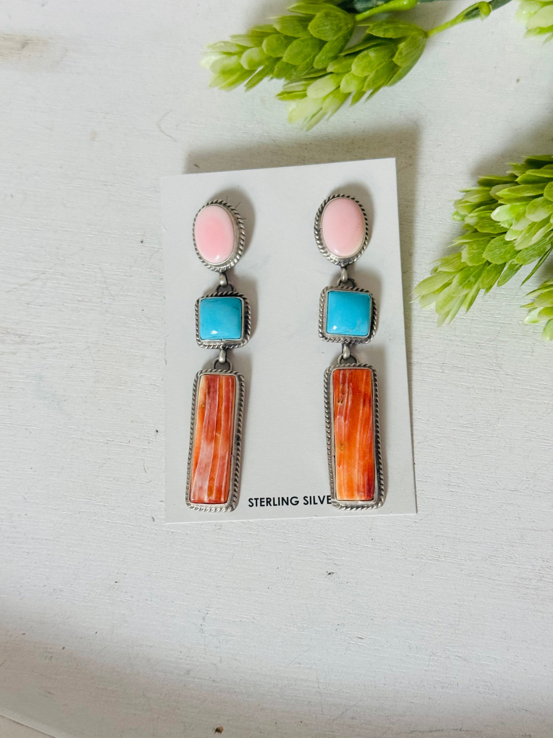 Marcella James Multi Stone & Sterling Silver Post Dangle Earrings