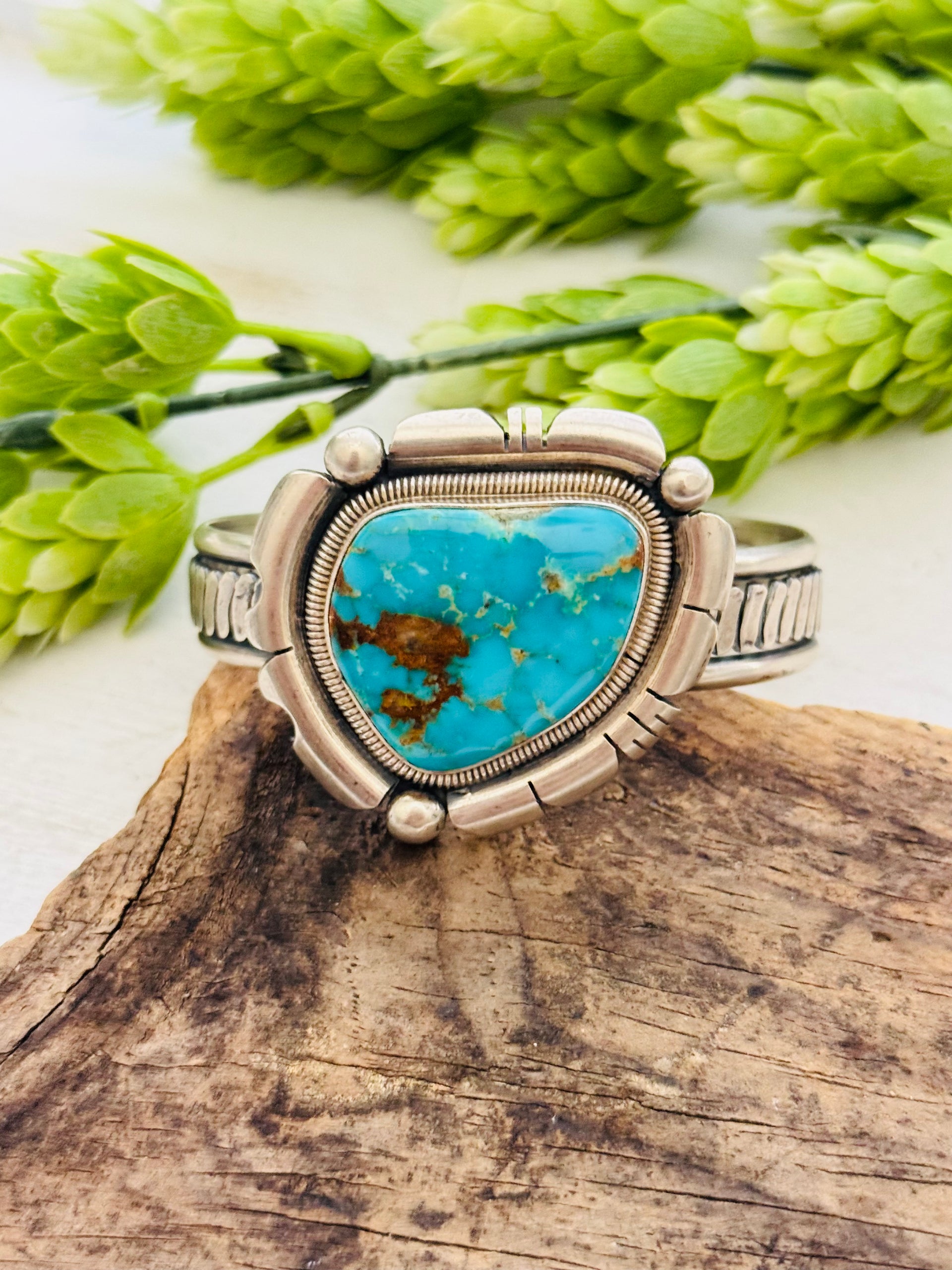 Wydell Billie Natural Turquoise Mountain & Sterling Silver Cuff Bracelet