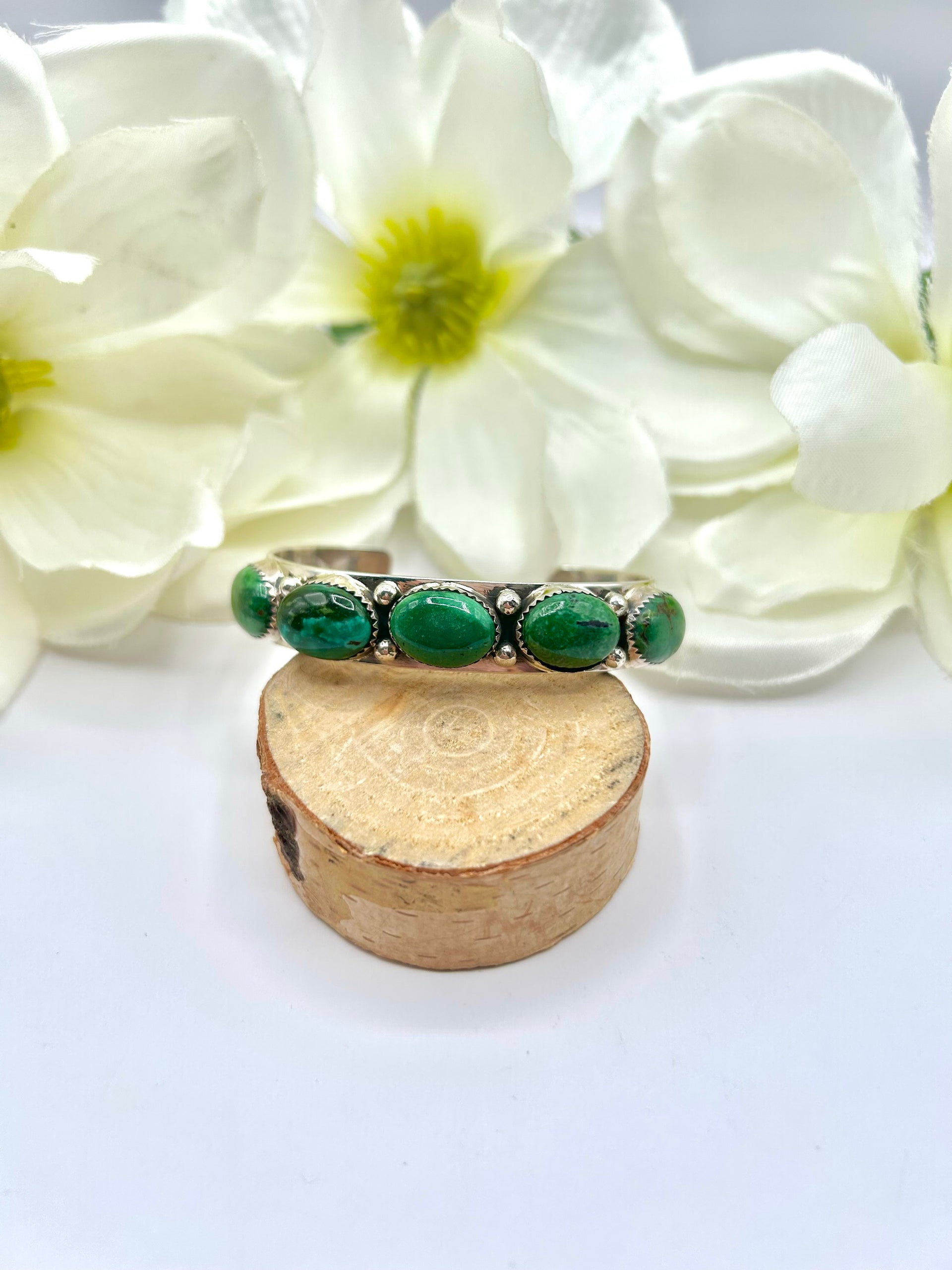 Navajo Made Hubei Turquoise & Sterling Silver Cuff Bracelet