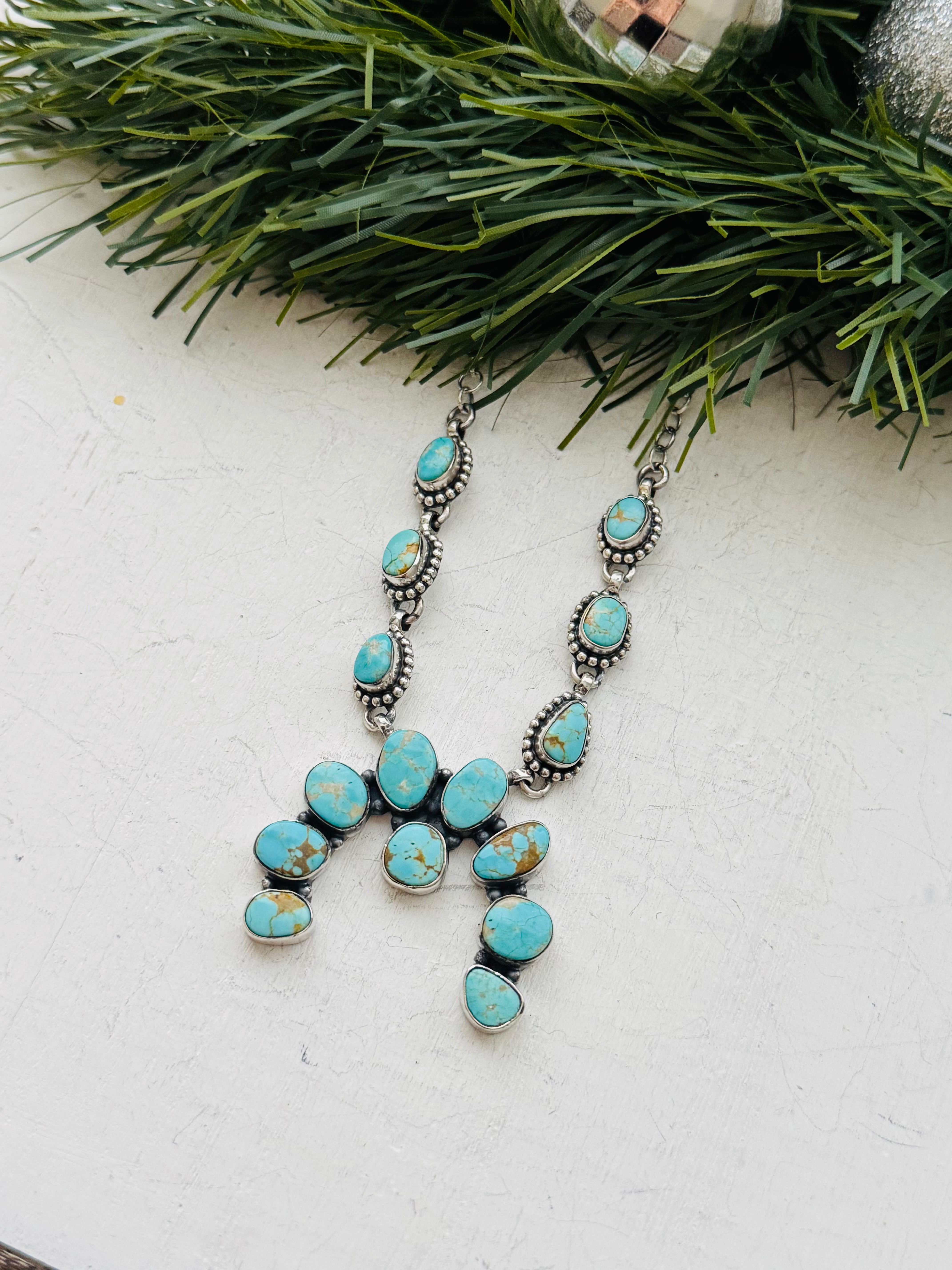 TTD #8 Turquoise & Sterling Silver Squash Naja Necklace