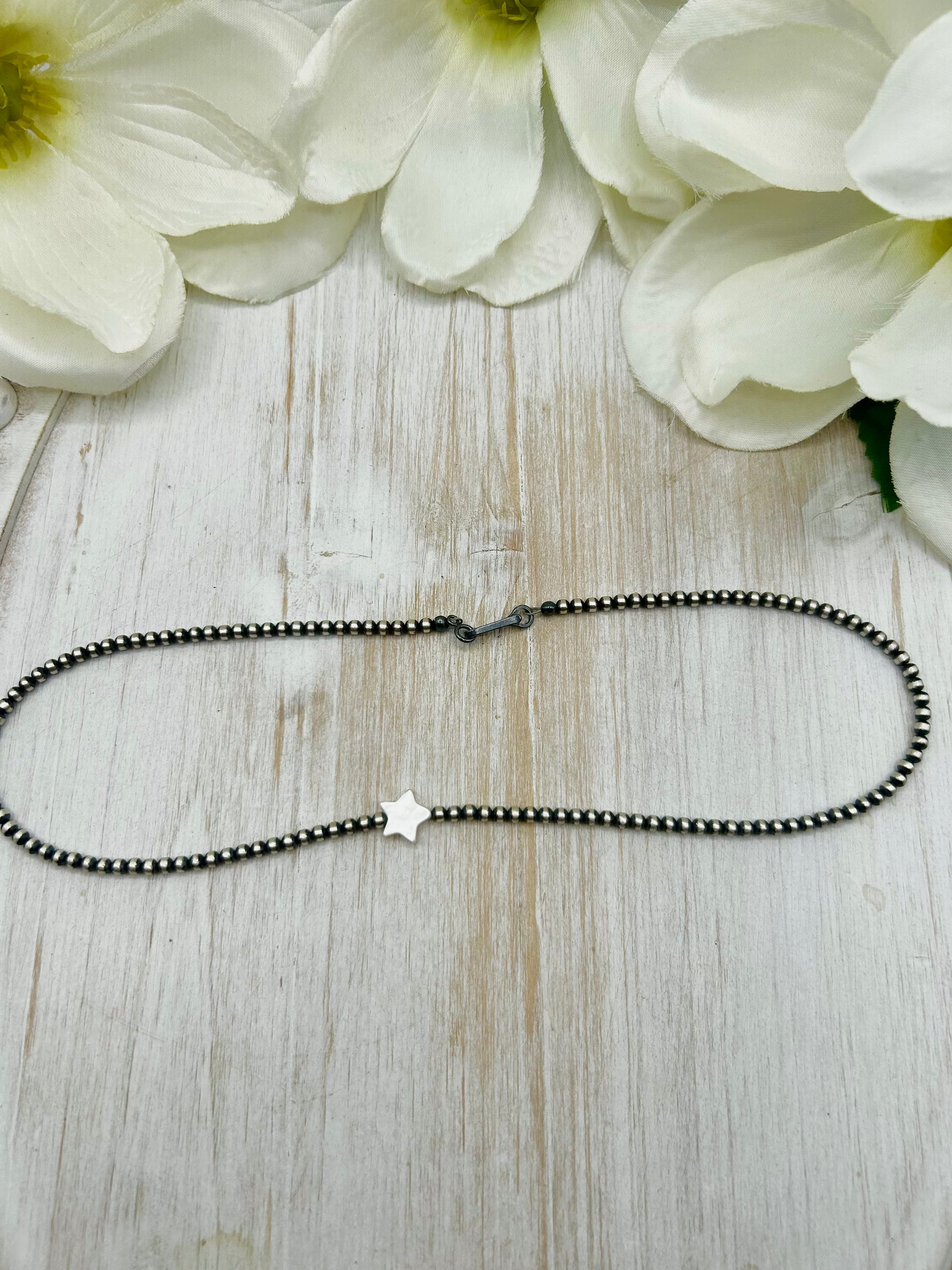 Navajo Made Strung Mother of Pearl & Sterling Silved Necklace