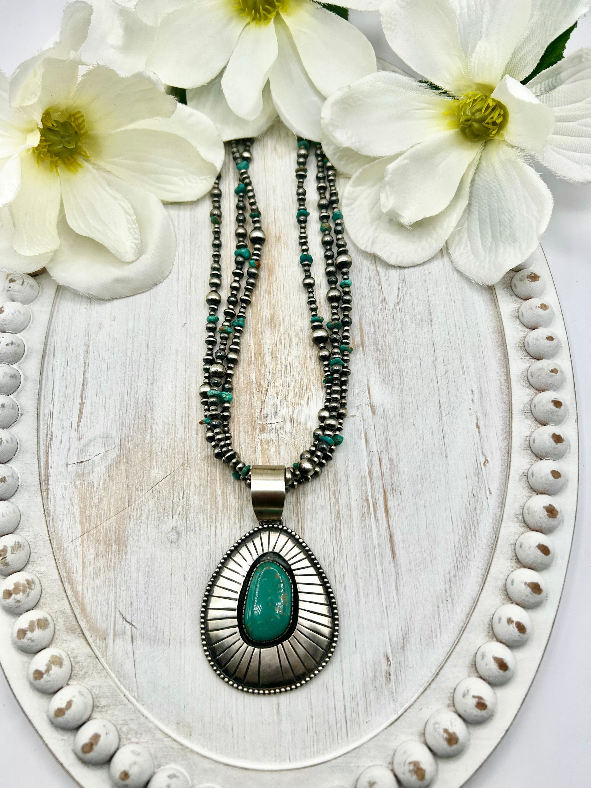 Navajo Made Kingman Turquoise & Sterling Silver Necklace