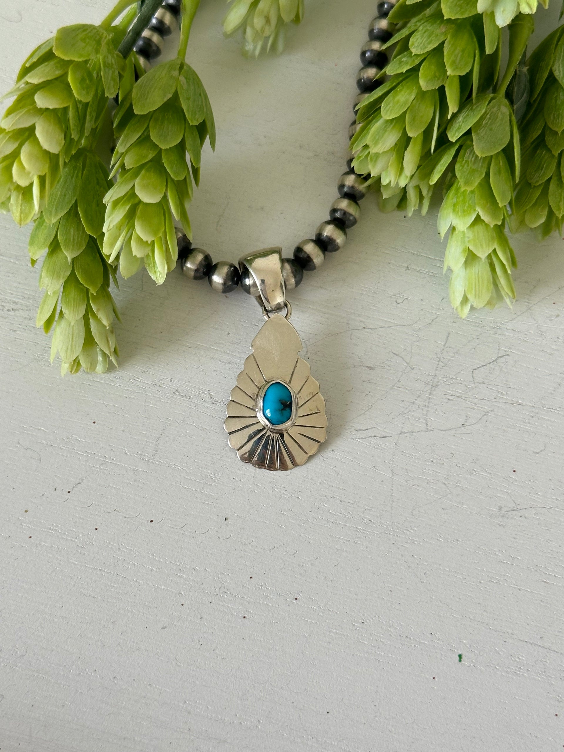 Navajo Made Kingman Turquoise & Sterling Silver Pendant