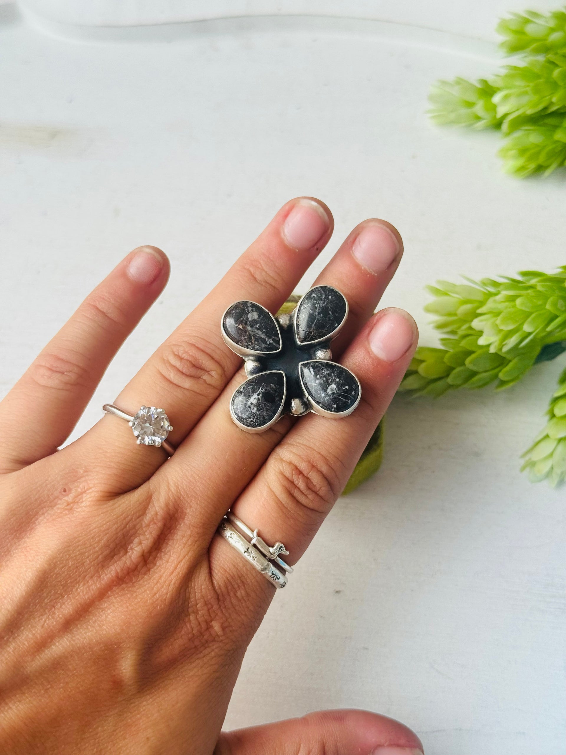 Myron Benally White Buffalo & Sterling Silver Ring Size 6