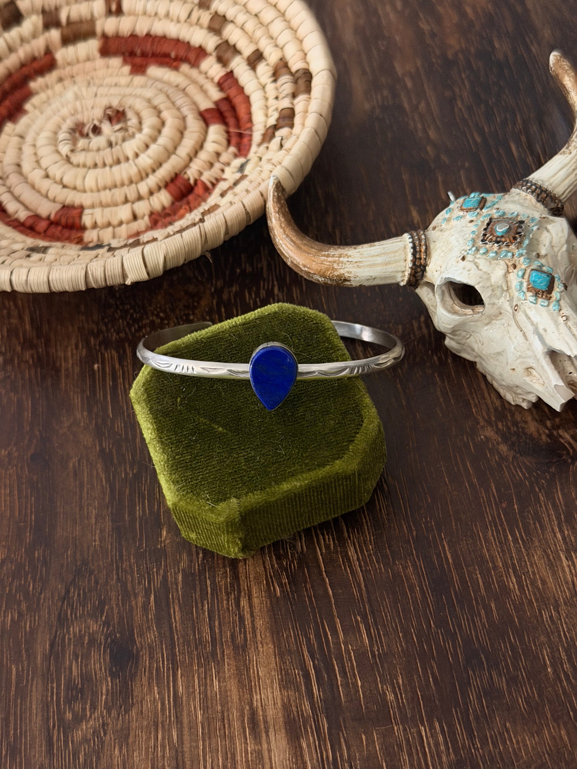 Navajo Made Lapis & Sterling Silver Cuff Bracelet
