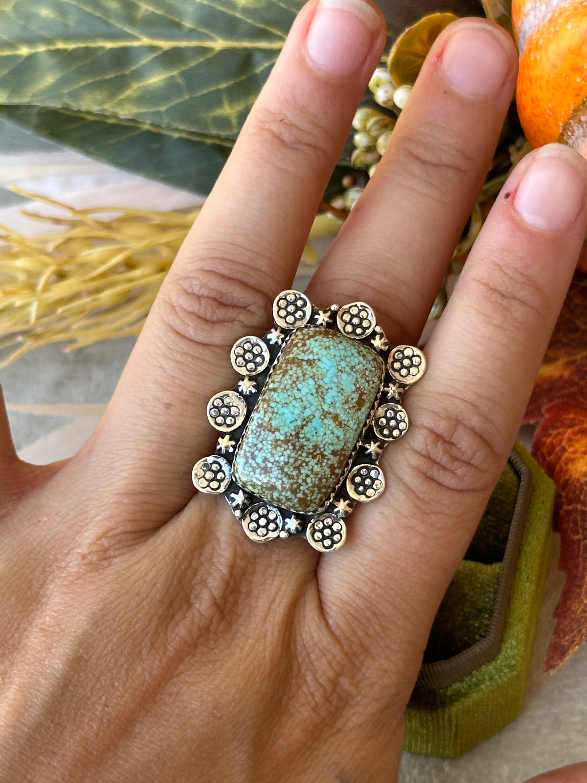 Southwest Handmade #8 Turquoise & Sterling Silver Adjustable Ring