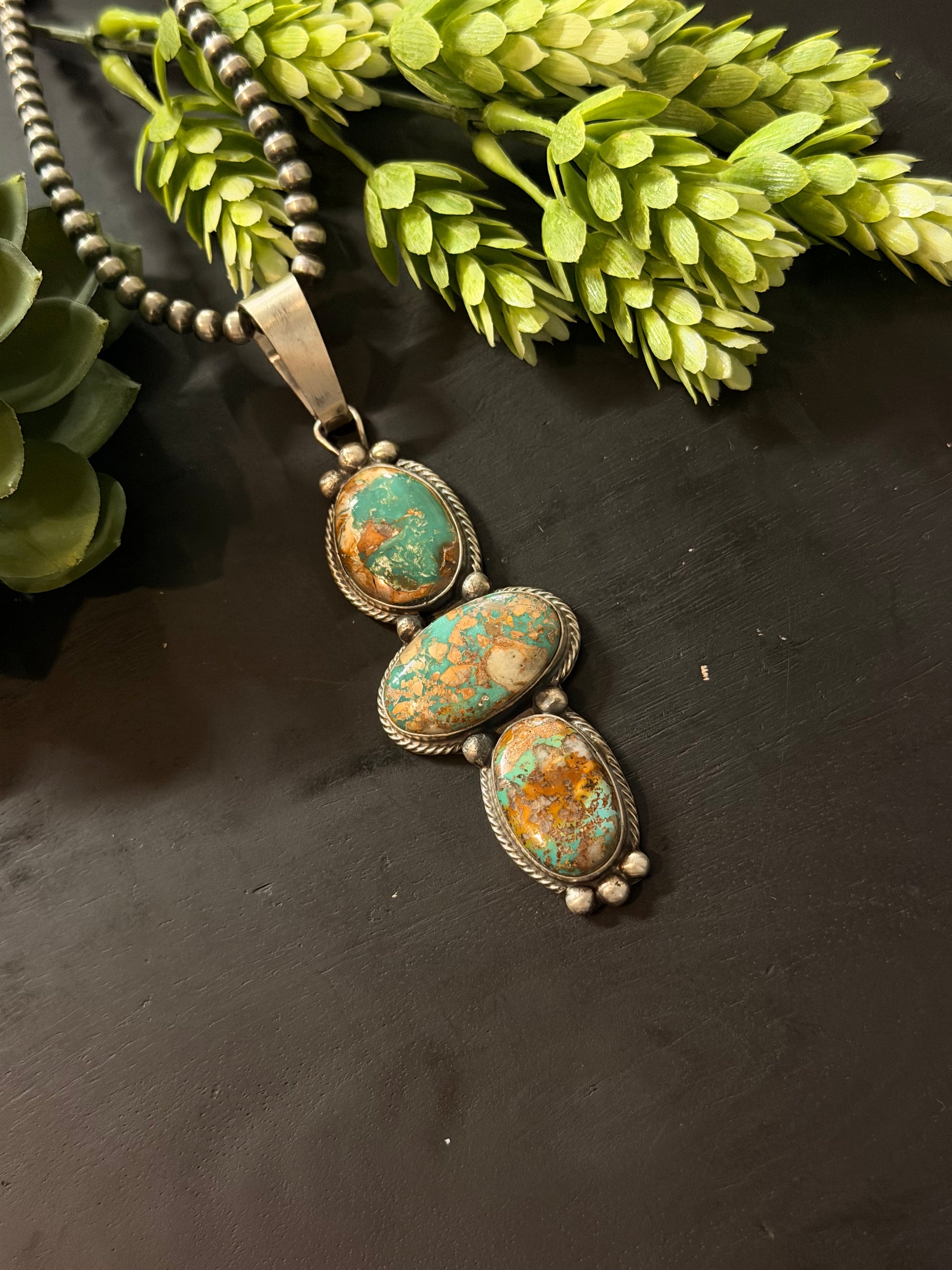 Travis Jim Royston Turquoise & Sterling Silver Cluster Pendant